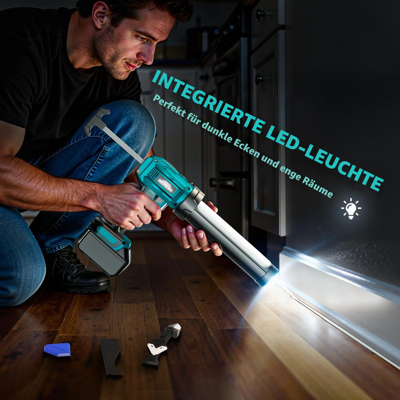 Ecarke Akku-Kartuschenpresse kompatibel mit Makita 18V Akku, 300 ml | Bürstenloser Motor, 6 Drehzahlstufen mit LED, für 300-ml-Kartuschen, ideal für Renovierung und Haushalt, ohne Akku