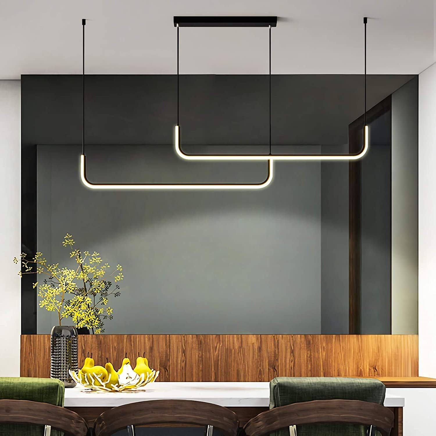 限定！シャンデリア, LEDリニアシャンデリアペンダントライトキッチンアイランド天井照明器具ダイニングルーム用高さ調節可能6000Kホワイ