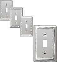 Vista 32 de Cubierta de Interruptor de Luz de Tomacorriente Dúplex Individual Belaire de Metal con Cuentas para Pared, Paquete de 4 Latón Antiguo 1 Gang