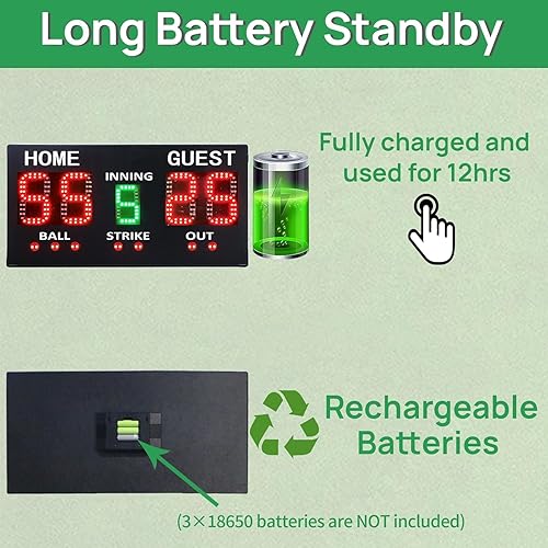 Miniatura 2 de YZ Marcador de béisbol portátil LED para valla, marcador digital de alta luz con control remoto, marcador electrónico inalámbrico recargable,