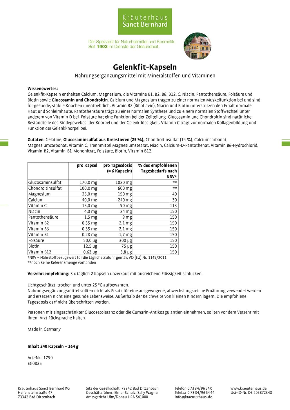 Sanct Bernhard Gelenkfit Kapseln, Kurpackung 720 Kapseln | mit Glucosamin, mit Chondroitin