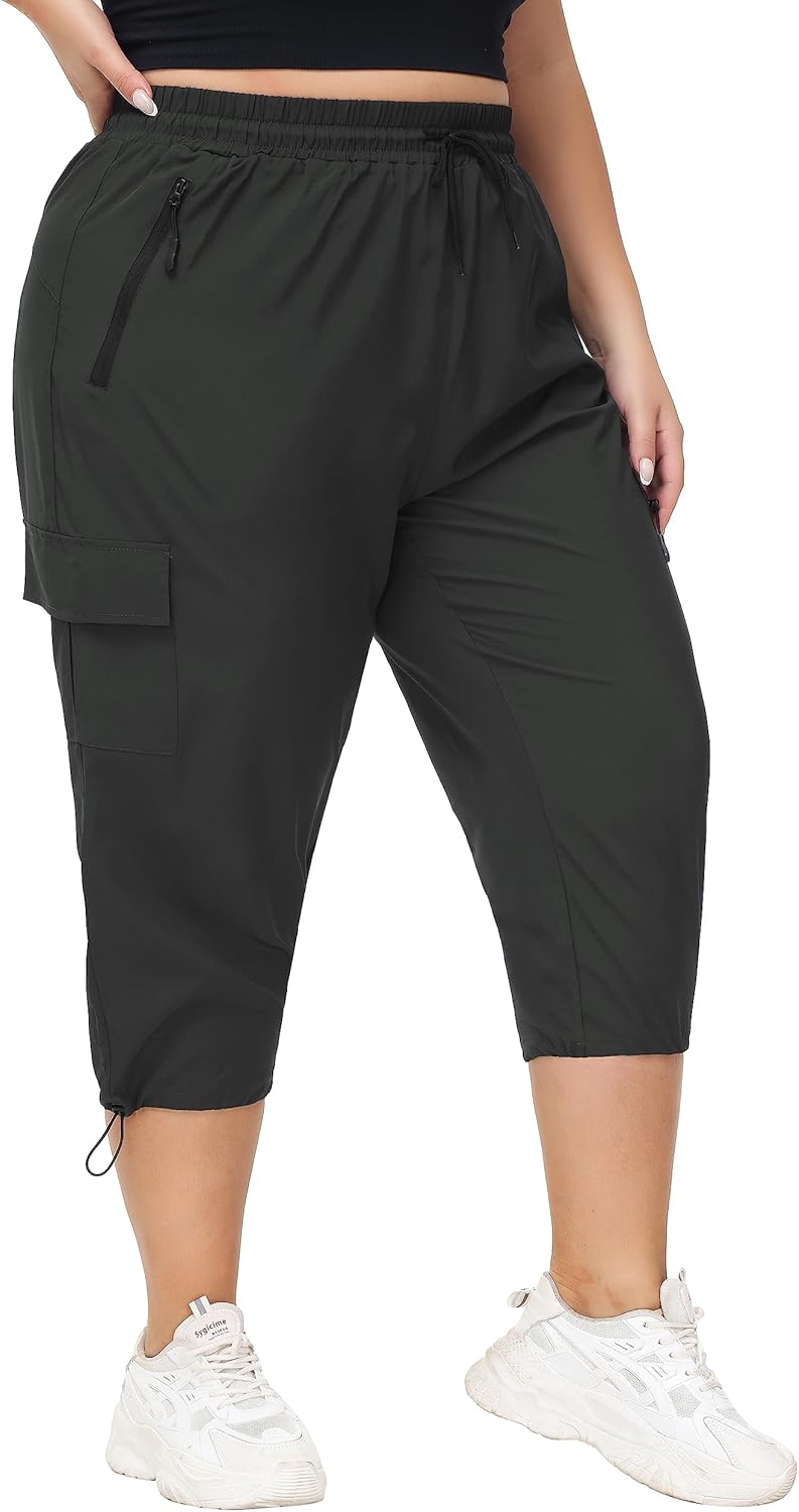 SEKINO Women's Plus Size Cargo Hiking Capris Pants Lightweight Quick Dry Travel Athletic Workout Outdoor Zipper Pockets Pants - Image 2