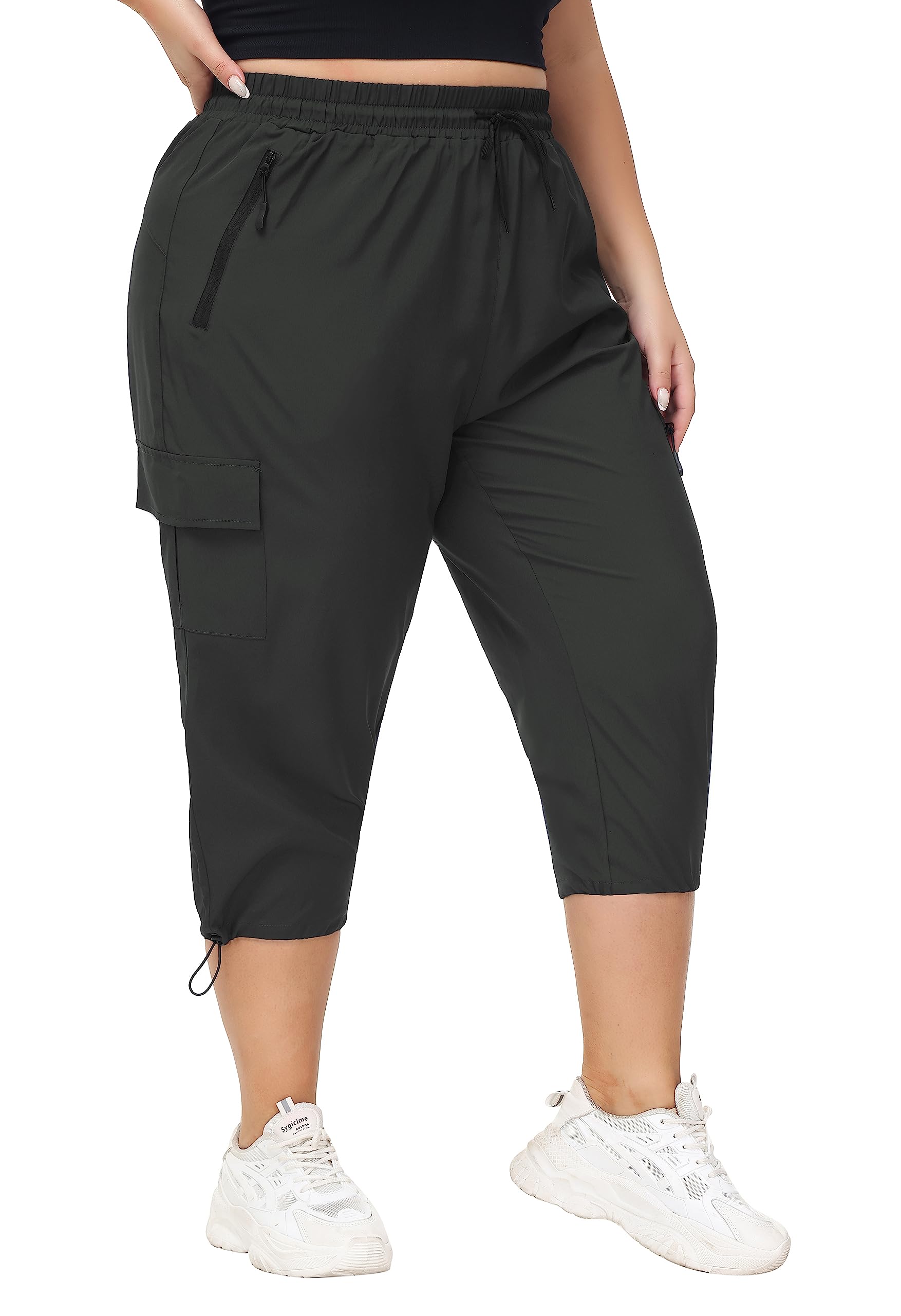 SEKINO Women's Plus Size Cargo Hiking Capris Pants Lightweight Quick Dry Travel Athletic Workout Outdoor Zipper Pockets Pants Black 3X
