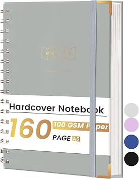 Yoment Spiral Notebook for Work A5 Small Spiral Notebooks 5x7 160 Pages Hardcover Spiral Notebook College Ruled Spiral Bound Journal for Writing Note Taking School, Gray