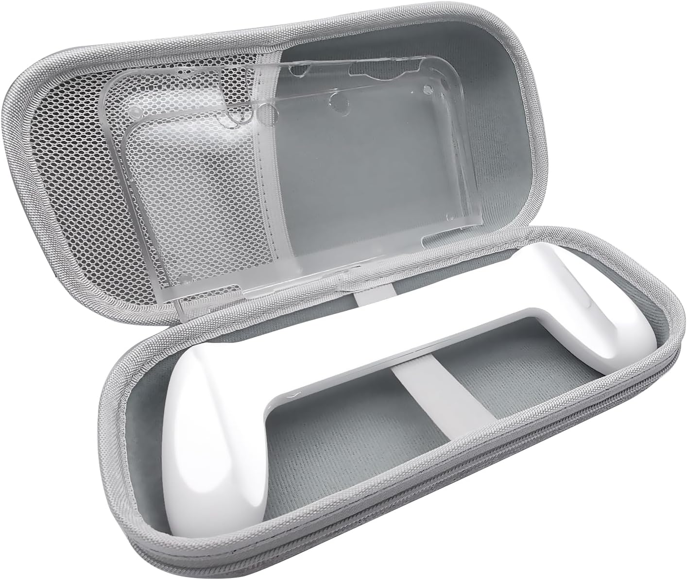 White Color for New 3DS Hand Grips + Crystal Shells + Large Carrying Case, for New3DS Small Handheld Console, Ultra-Light Non-slip Gaming Handle + Clear Protective Cover + Hard Storage Bag