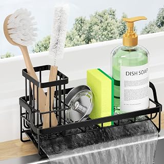 HapiRm Kitchen Sink Organiser - Self Drain Sink Organizer | Self-emptying kitchen organizer sink | stainless steel detergent organizer | space-saving sponge holder | brush holder