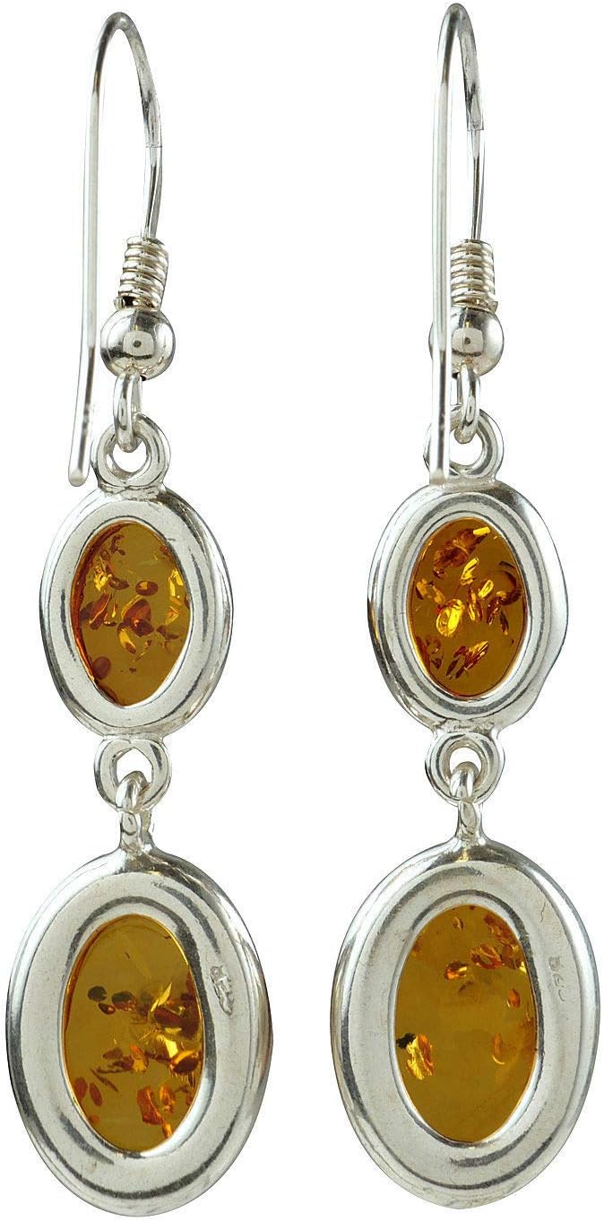 Amber Jewelry for Women - Sterling Silver and Baltic Honey Amber Fish Hook Earrings "Michelle", Gemstone Dangle Earrings - Sterling Silver Jewelry Collection