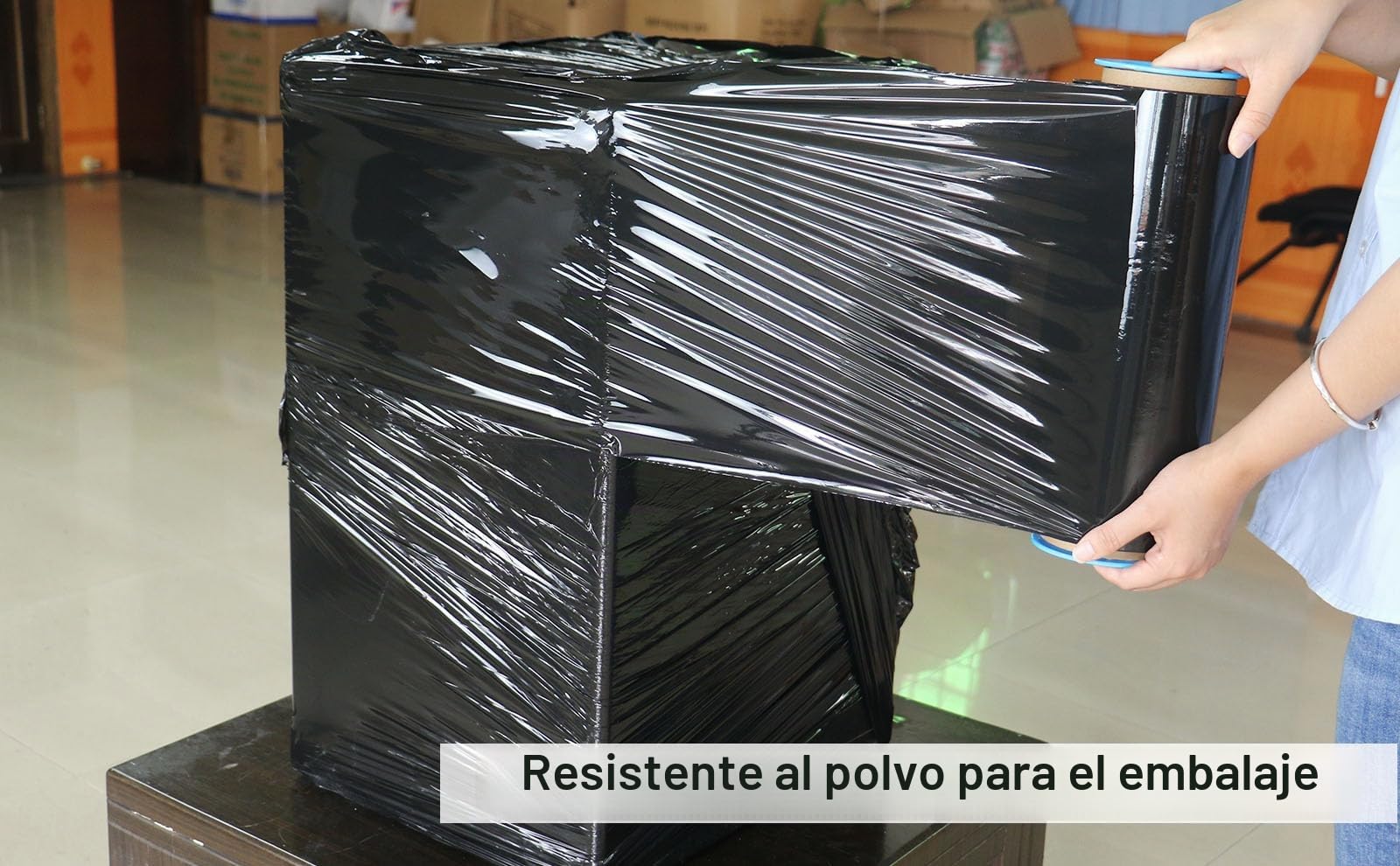 Paquete de 3 Film estirable negro, film de embalaje, film transparente 250m x 400 mm con asa de plástico, para embalaje y mudanzas, BOMEI PACK