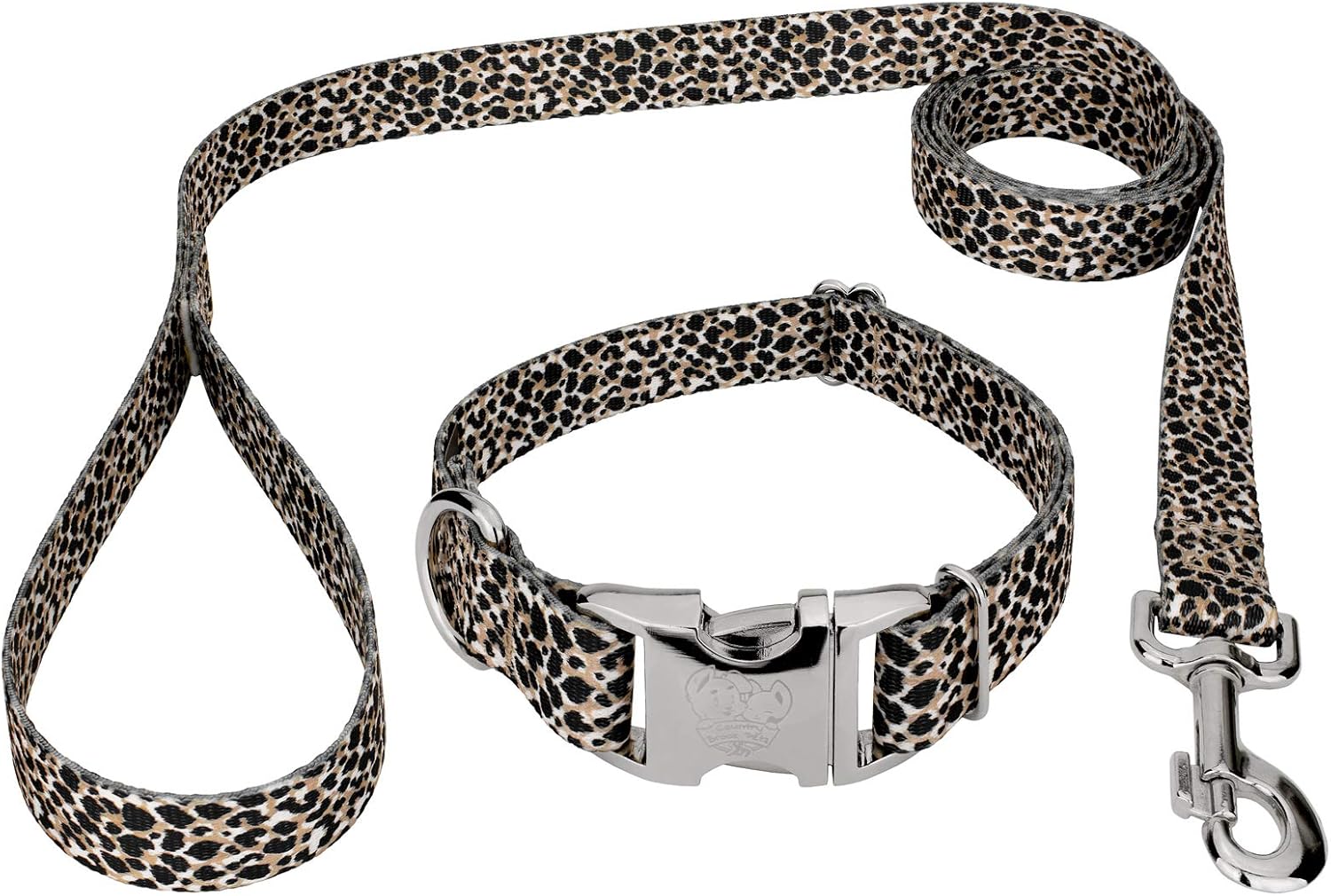 Country Brook Petz - Premium Cheetah Dog Collar and Dog Leash - Animal Prints Collection Featuring Wild Designs (1 Inch, Medium)