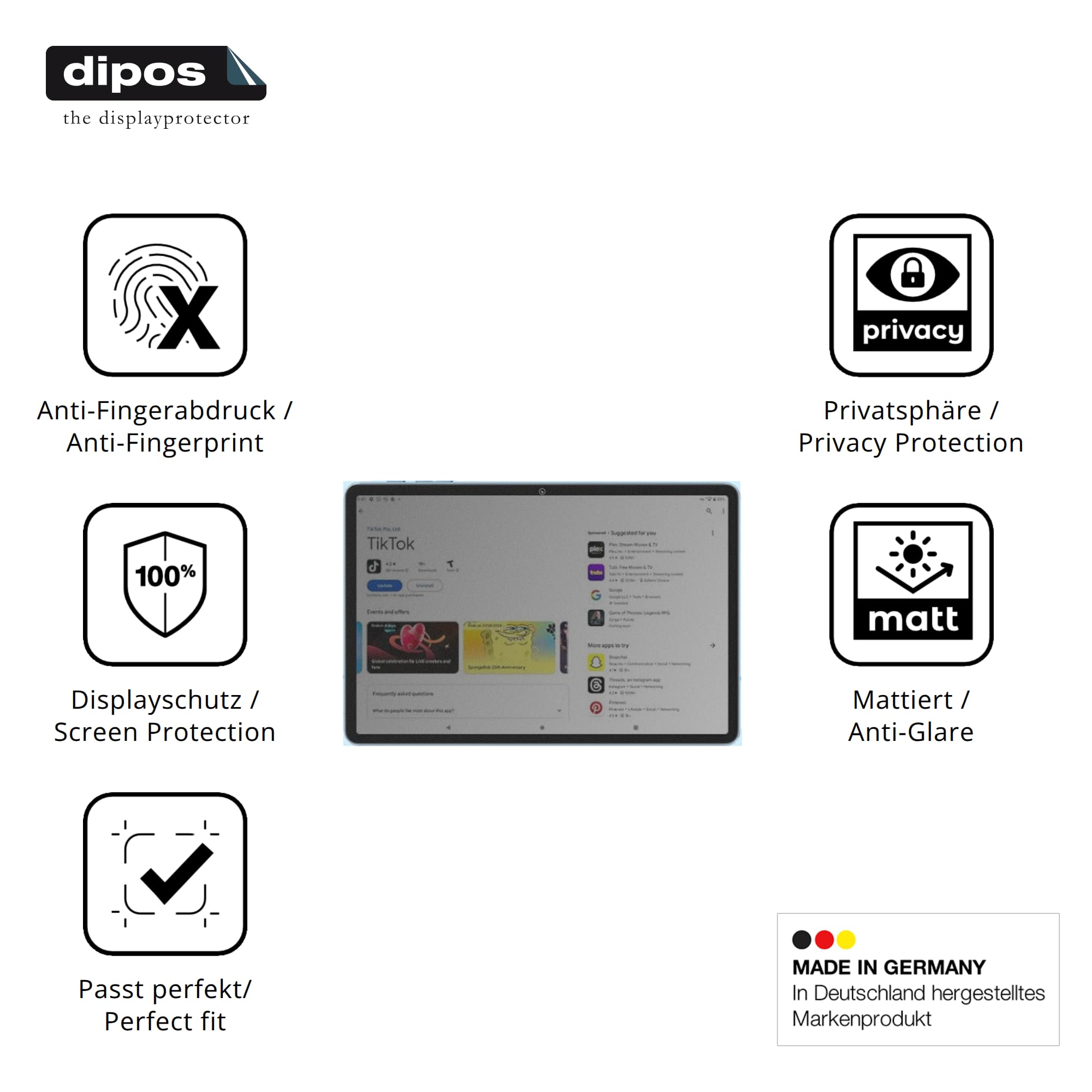 dipos Protector de Pantalla Antiespía para UJJ T606 | Película protectora mate, filtro de privacidad 4 vías, ajuste perfecto, antiarañazos, sin burbujas, autoadhesivo