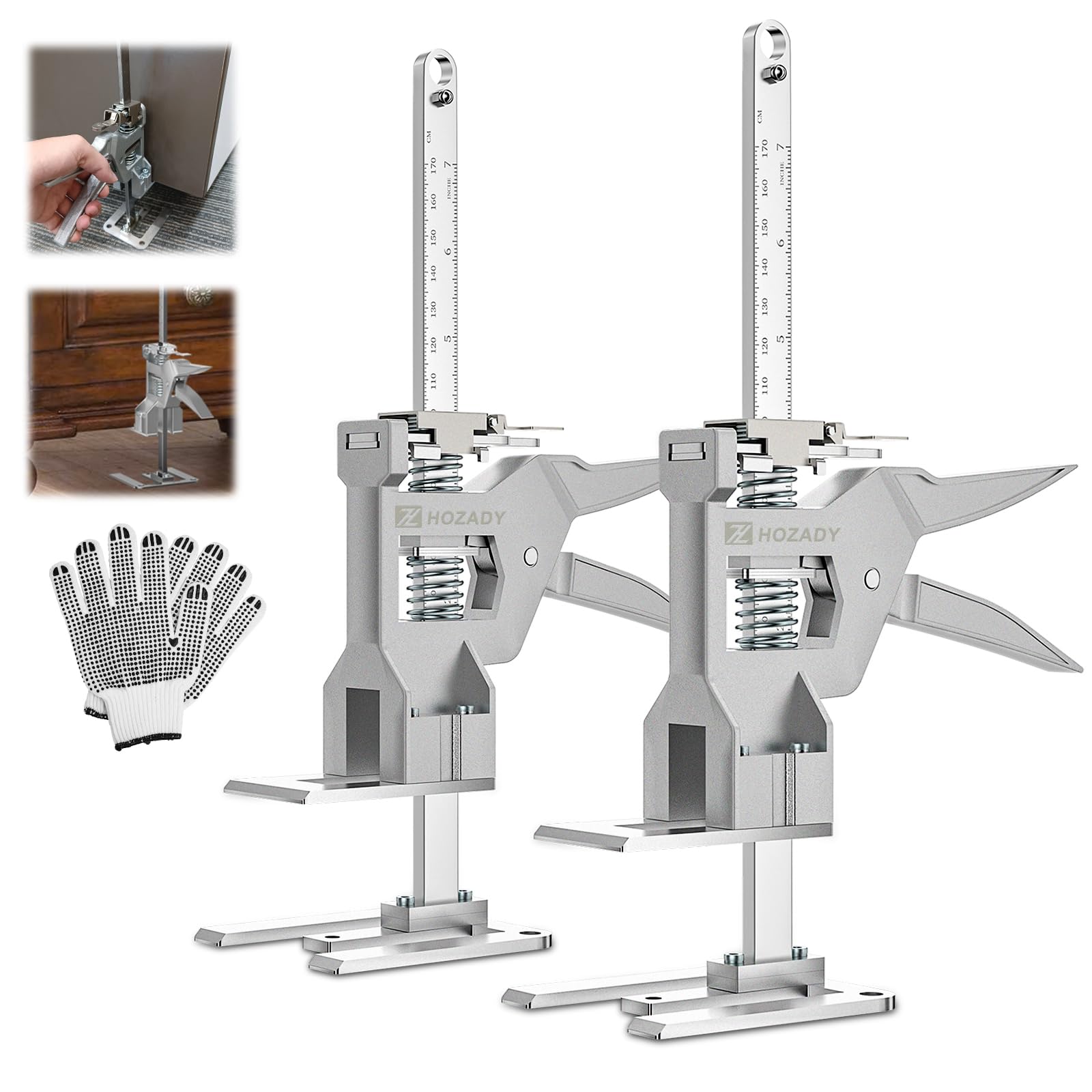 Arbeitsspararm Jack 2 Pack, 440LBS Kapazität Möbel Hebewerkzeug, 12-Zoll-Multifunktions-Höhenversteller für die Installation von Fenstern, Türen, Fliesen und Geräten (sillver)