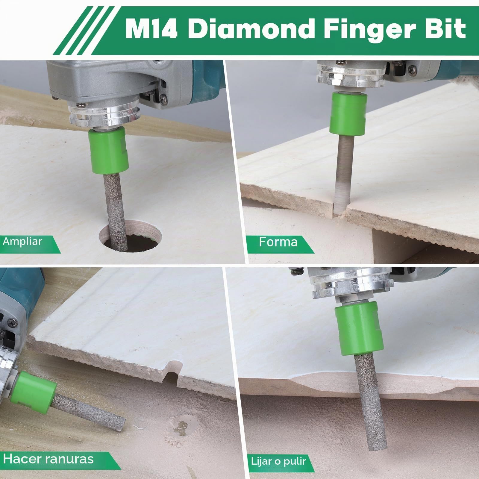 Juego de Broca de Diamante M14, 6/6/8/20/35/50/68 mm Brocas Diamantadas con 50mm Broca Chaflán, 10mm Broca de Dedo, Adaptador para Porcelana, Azulejos, Granito, Gres, Mármol
