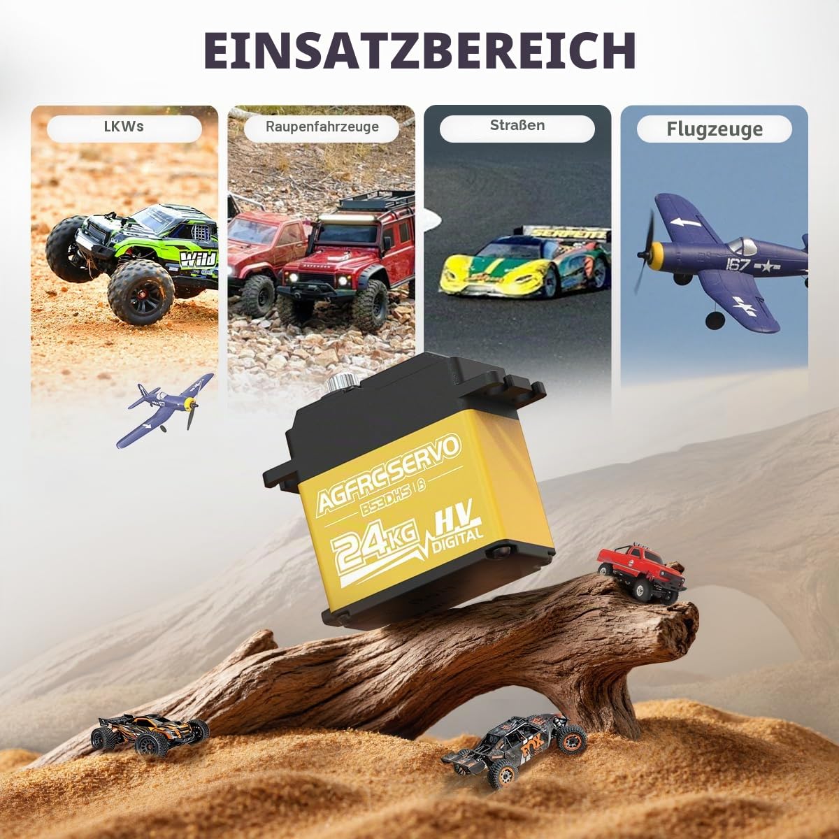 AGFRC 24 kg digitales Servo mit hohem Drehmoment aus Metall, programmierbar, für 1/10 RC Modell, 180 Grad (B53DHS)