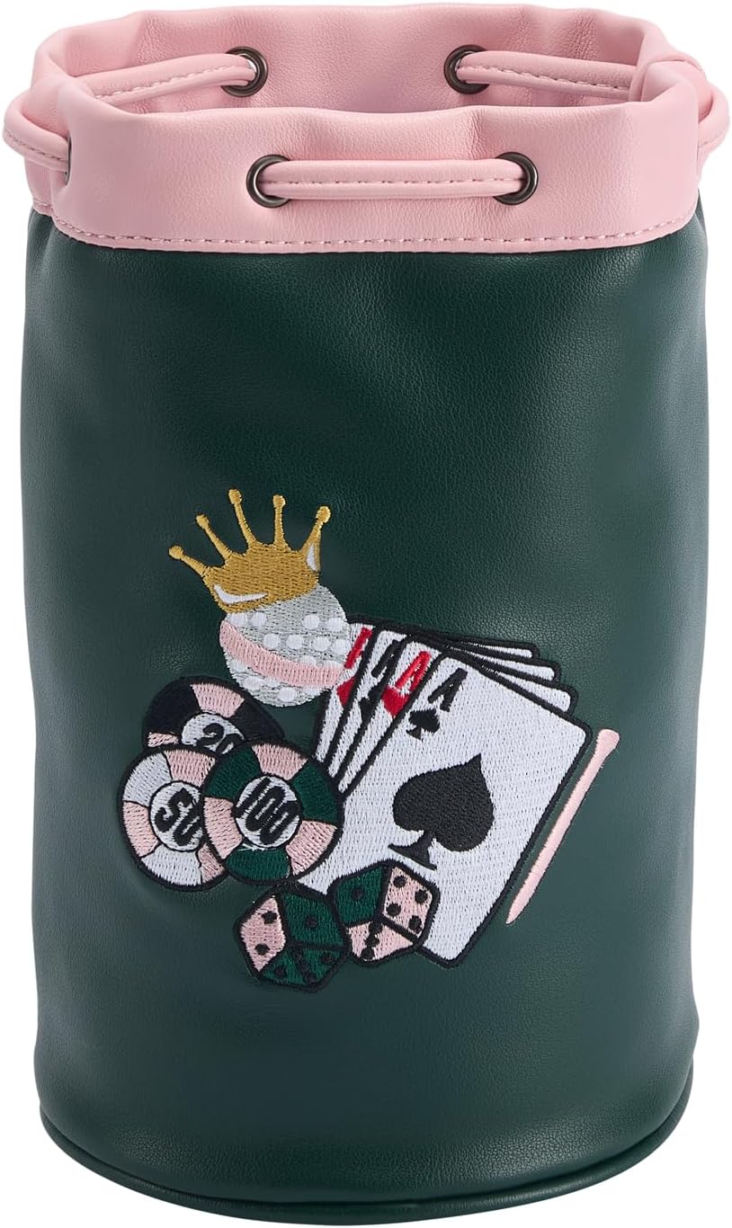 PINKTEE Golf Valuables Pouch Leather Golf Tee/Ball Bag with Drawstrings Bucket Waist Design, Golf Accessories Organizer for Women Men