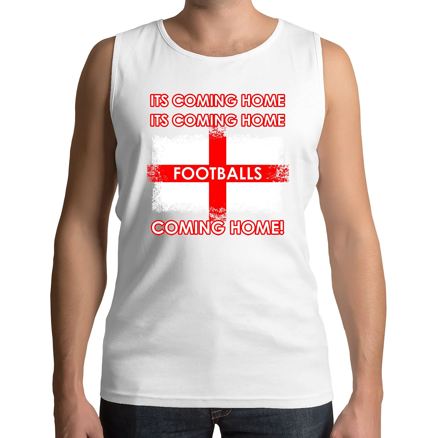 Mens England Supporter World Cup Euros Vest Its Coming Home Footballs Coming Home Tank Top White (XL)