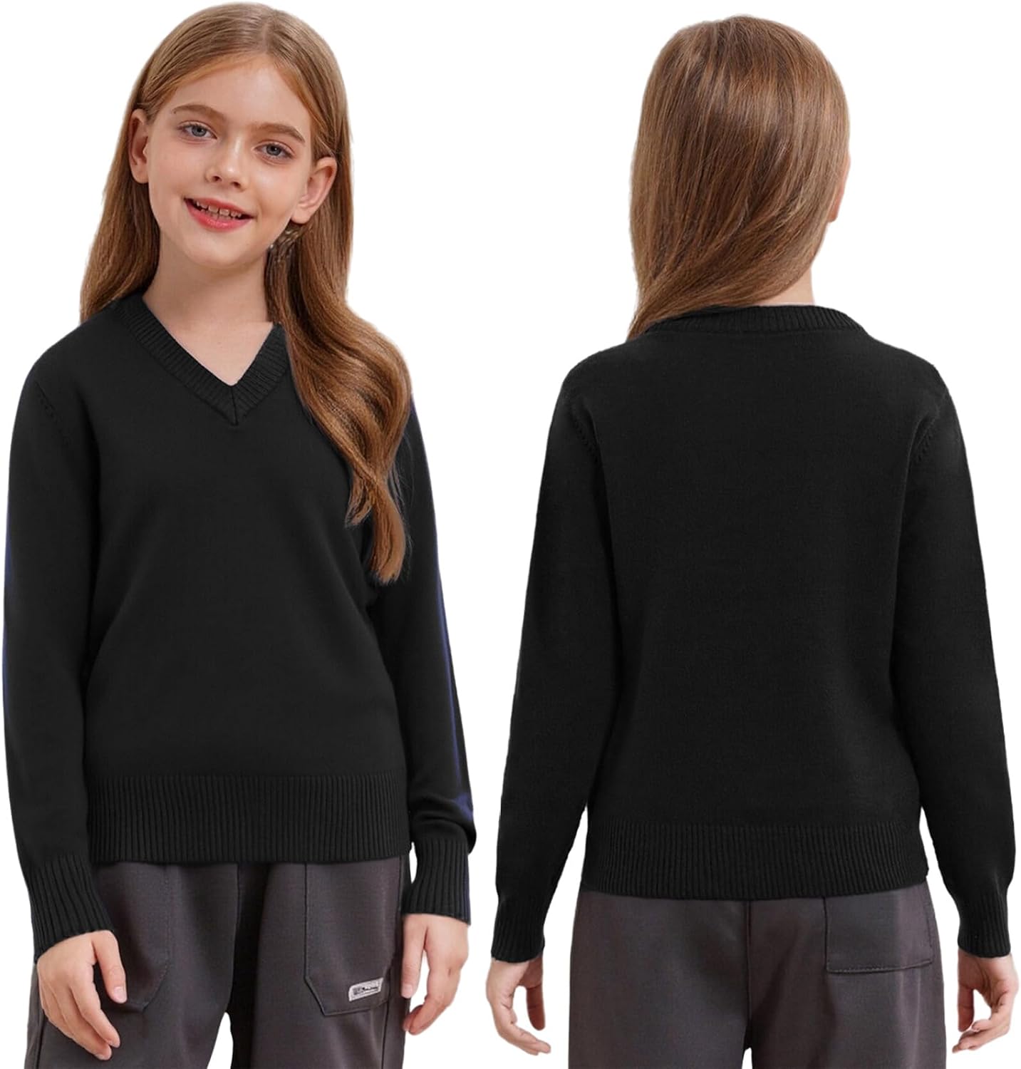 JEYPINMI Boys Girls School Uniform Long Sleeve Knitwear V Neck Pullover Tops Fall Winter Clothes Warm Knit Sweater