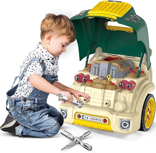 Miniatura 9 de Juguetes de motor de camión grande para niños de 4 años, modelo educativo mecánico de motor con luces y sonidos, desarmable, servicio de motor de