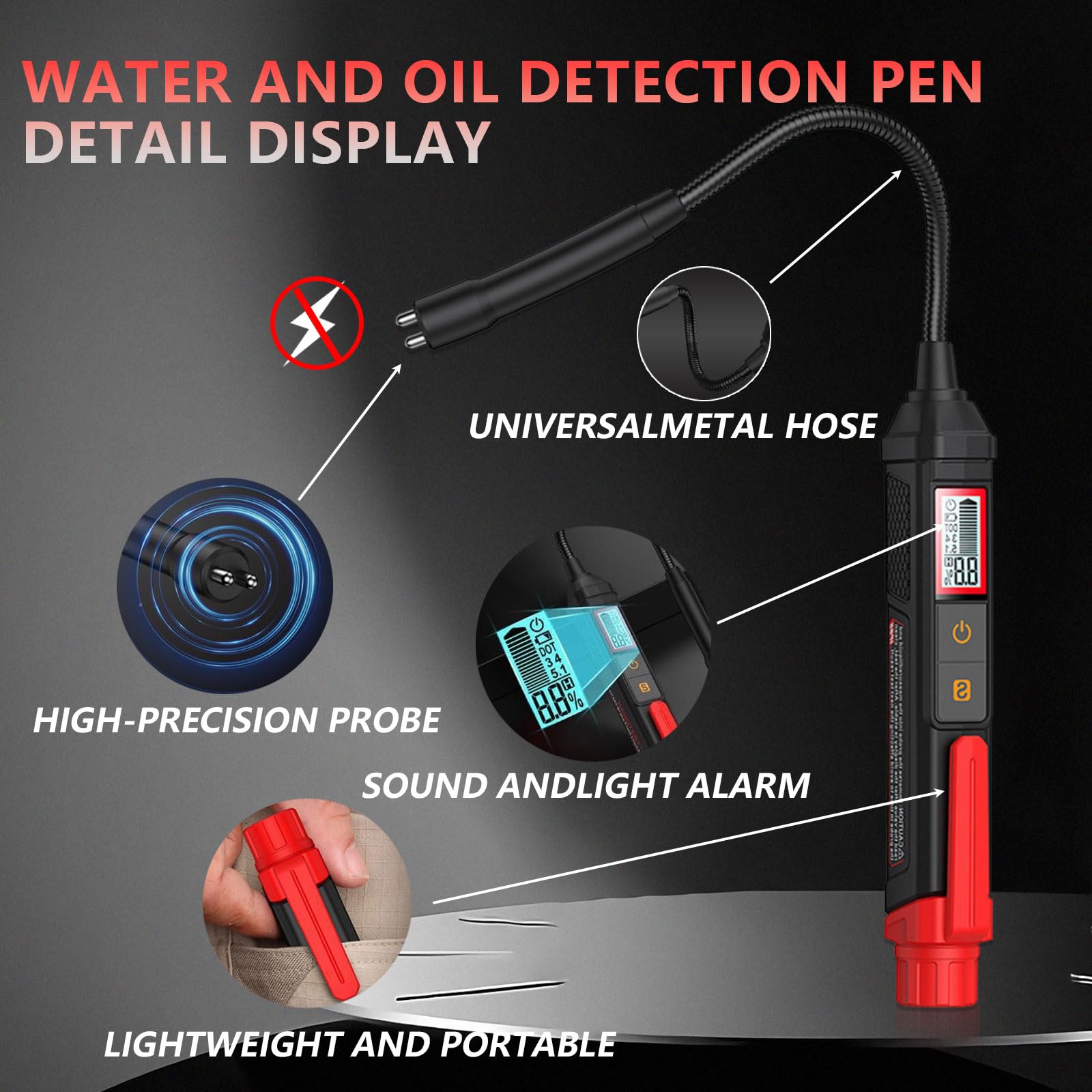 Tester del Liquido dei Freni con LED per DOT3 DOT4 DOT5.1, Auto e Moto, Risultato in 3 Secondi, Avviso a 3 Colori, Include 2 Batterie AAA