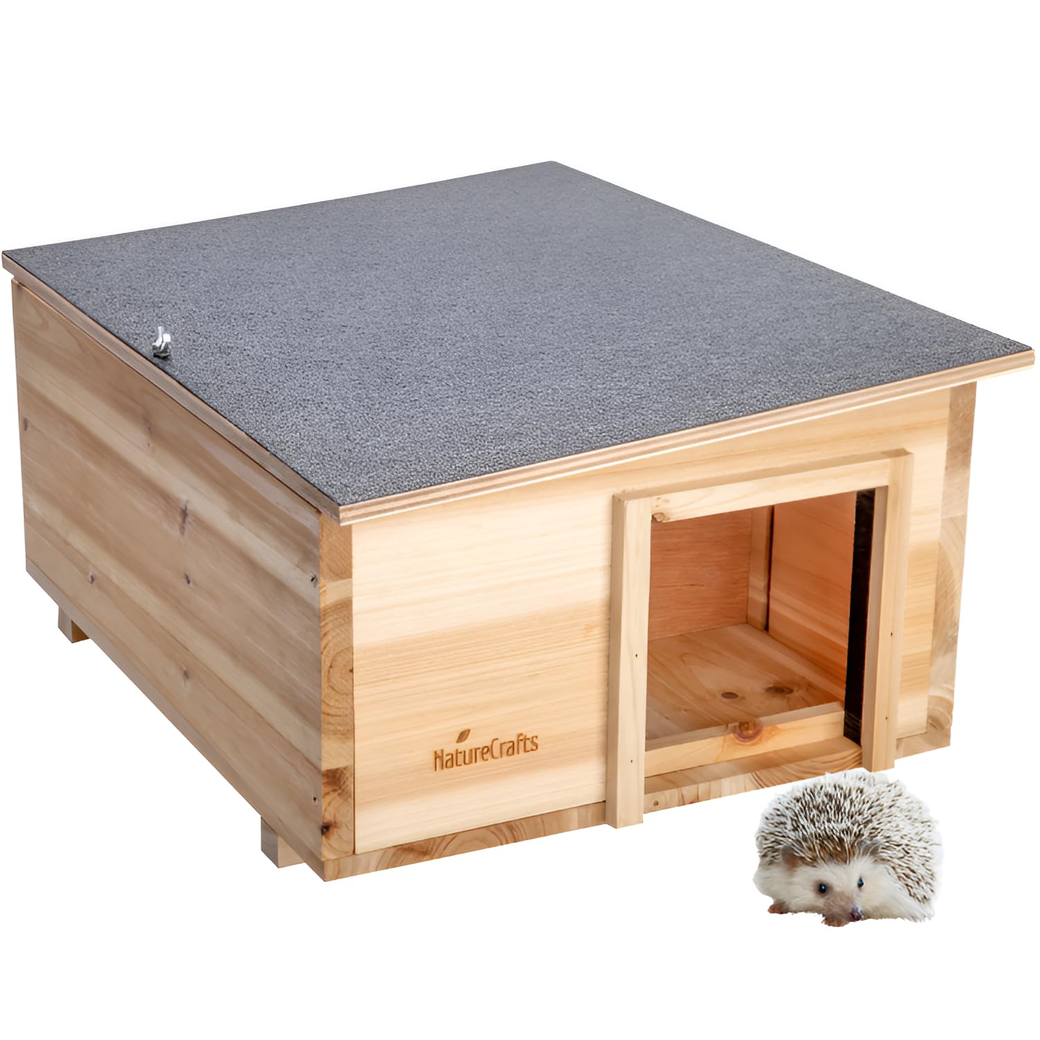 NatureCrafts Premium Igelhaus - Wasserdichtes Igelhaus mit Boden & 1,5cm dicken Wänden & doppelter Belüftung - Verstellbares Labyrinth mit begehbarem Tunnel Holz Winterhaus Garten - 45x34x20cm