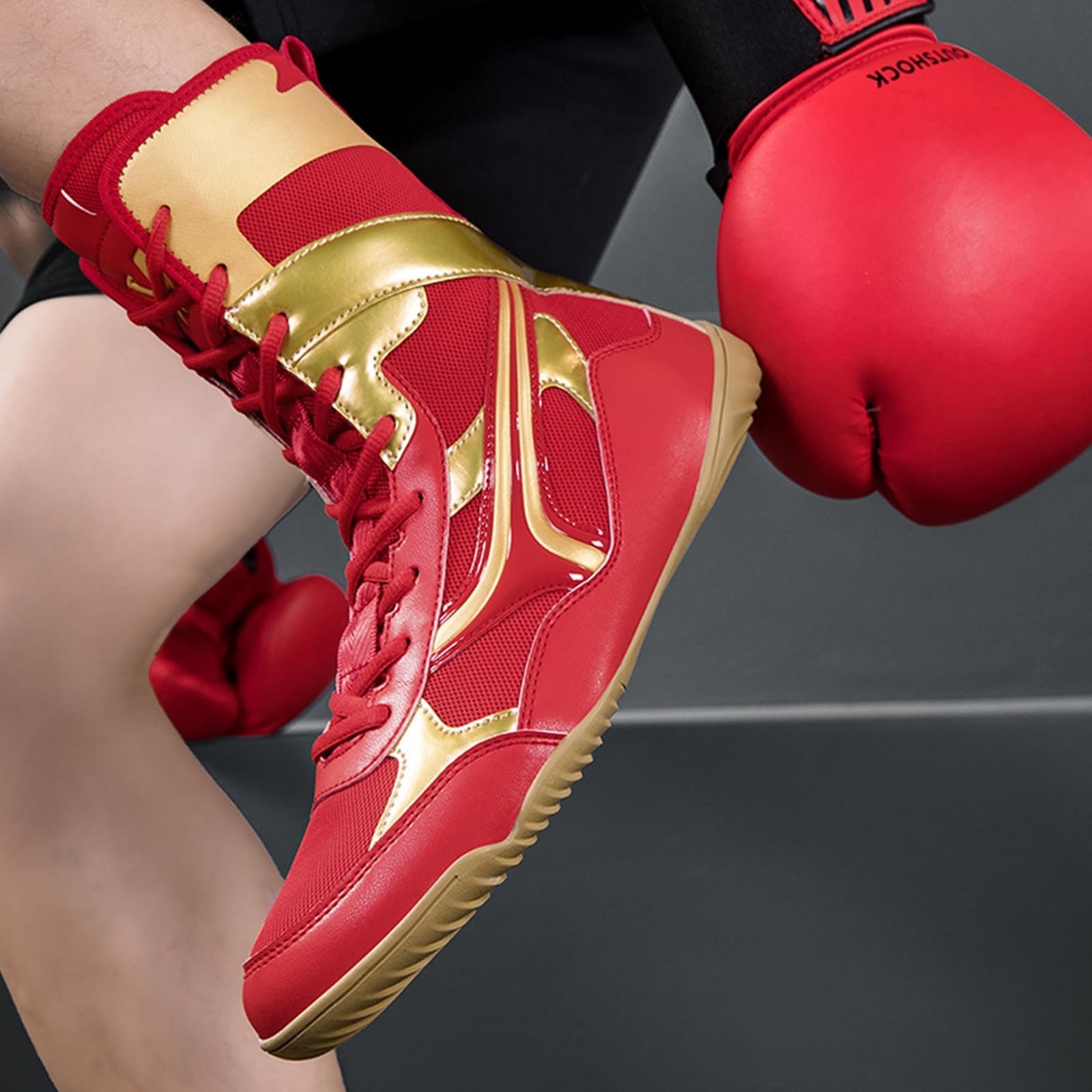 Scarpe da Boxe per Uomo Donna Scarpe Pugilato Lotta Allenamento Adulti,Traspiranti Fighting Antiscivolo Combattimento Traspiranti Bodybuilding Boxe Stivali Wrestling
