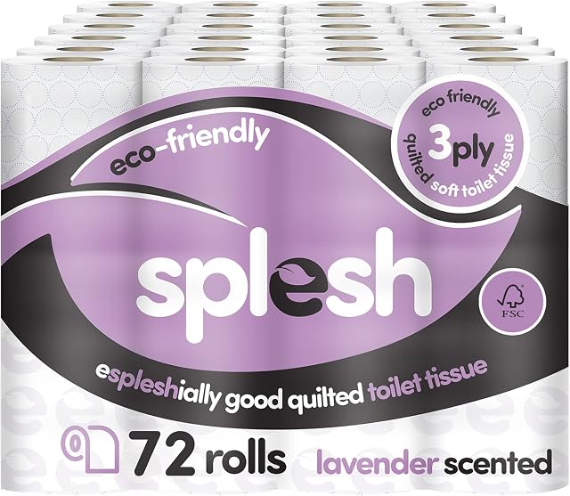 Splesh by Cusheen Toilet Roll Bulk Buy (72 Toilet Rolls) - Eco-Friendly, Soft & Quilted 3-Ply Toilet Paper, Made from Sustainably Sourced Pulp - Lavender Fragrance