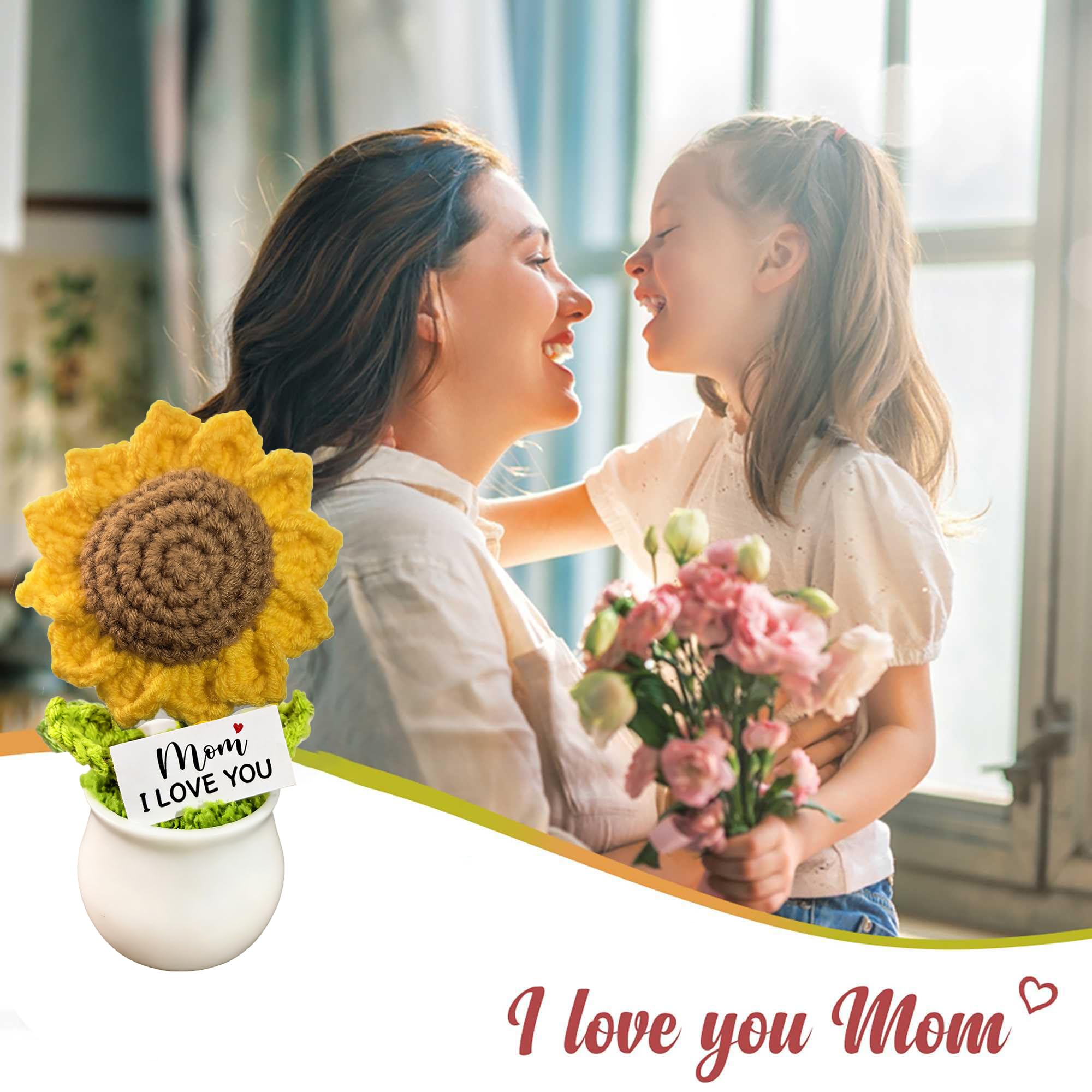 Regali per mamma, festa della mamma, compleanno, mamma, regalo da figlia, figlio, uncinetto, girasole, fiori artificiali