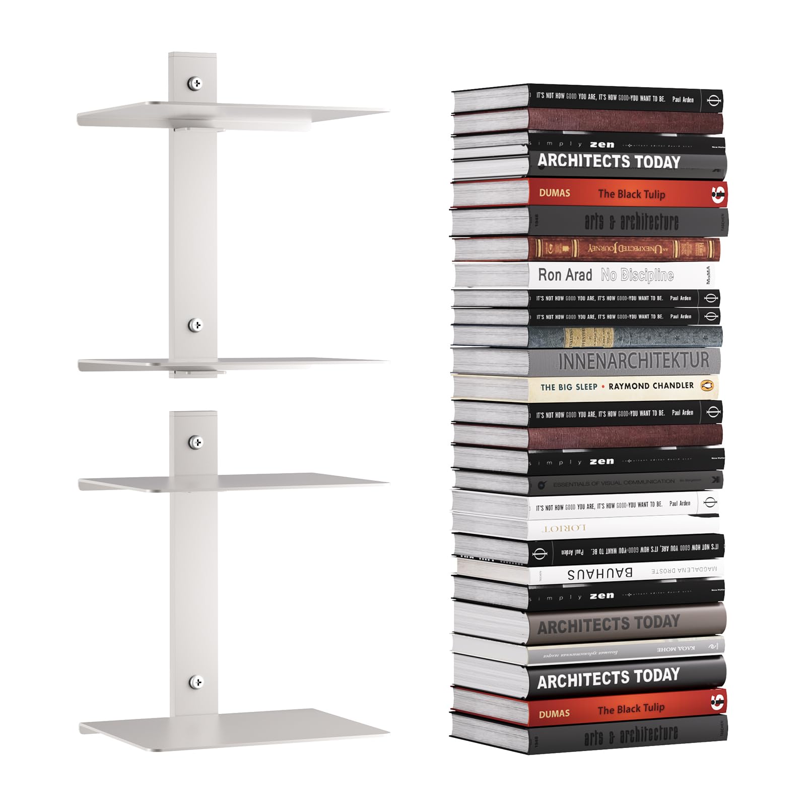 ART-GIFTREE Invisible Floating Bookshelf for Wall, 4 Tier Vertical Spine Book Tower Wall Mounted, Heavy-Duty Metal Book Organizers for Home Office, 2