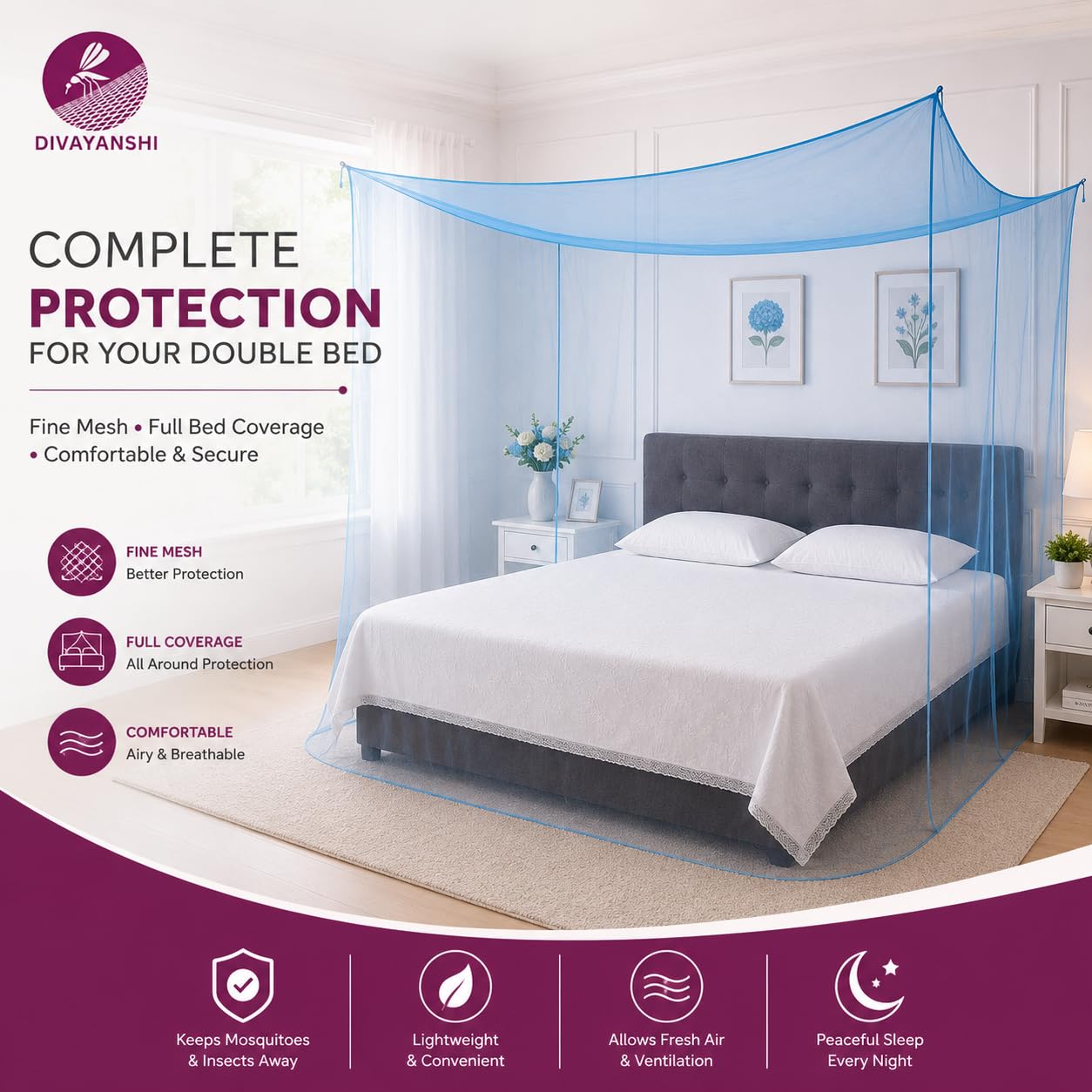 Divayanshi Mosquito Net - King Size, Portable & Breathable -2