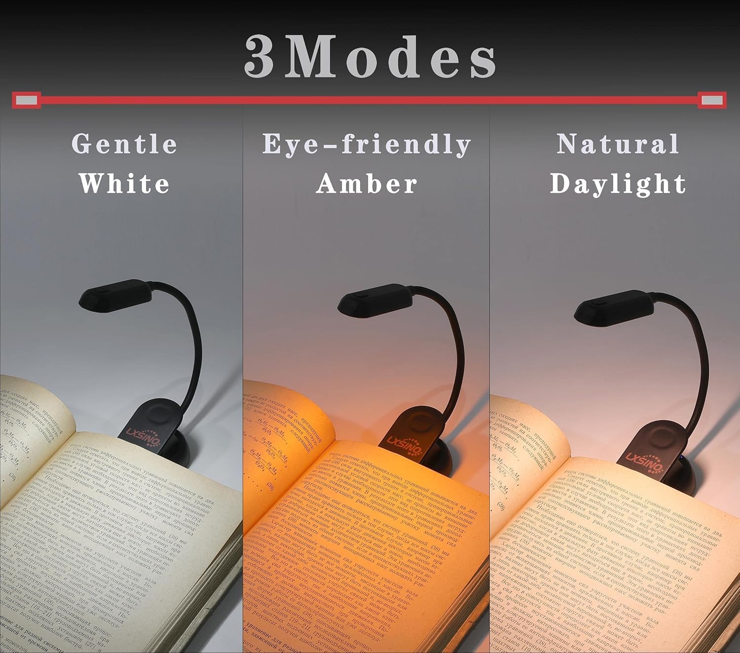 Lampe de lecture rechargeable,Ambre (1600 K) et blanc (6500 K), 3 températures de couleur et 3 niveaux de luminosité,Batterie 1000 mAh jusqu'à 30 heures