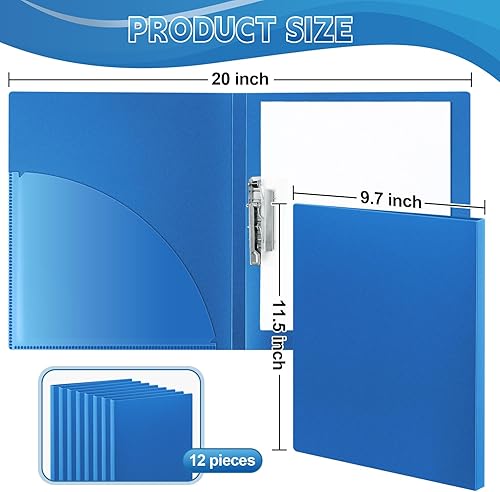 Miniatura 3 de Teling Paquete de 12 carpetas con abrazadera sin perforaciones de 8.5 x 11 pulgadas, clip de metal y cubiertas de polietileno, carpeta sin anillo