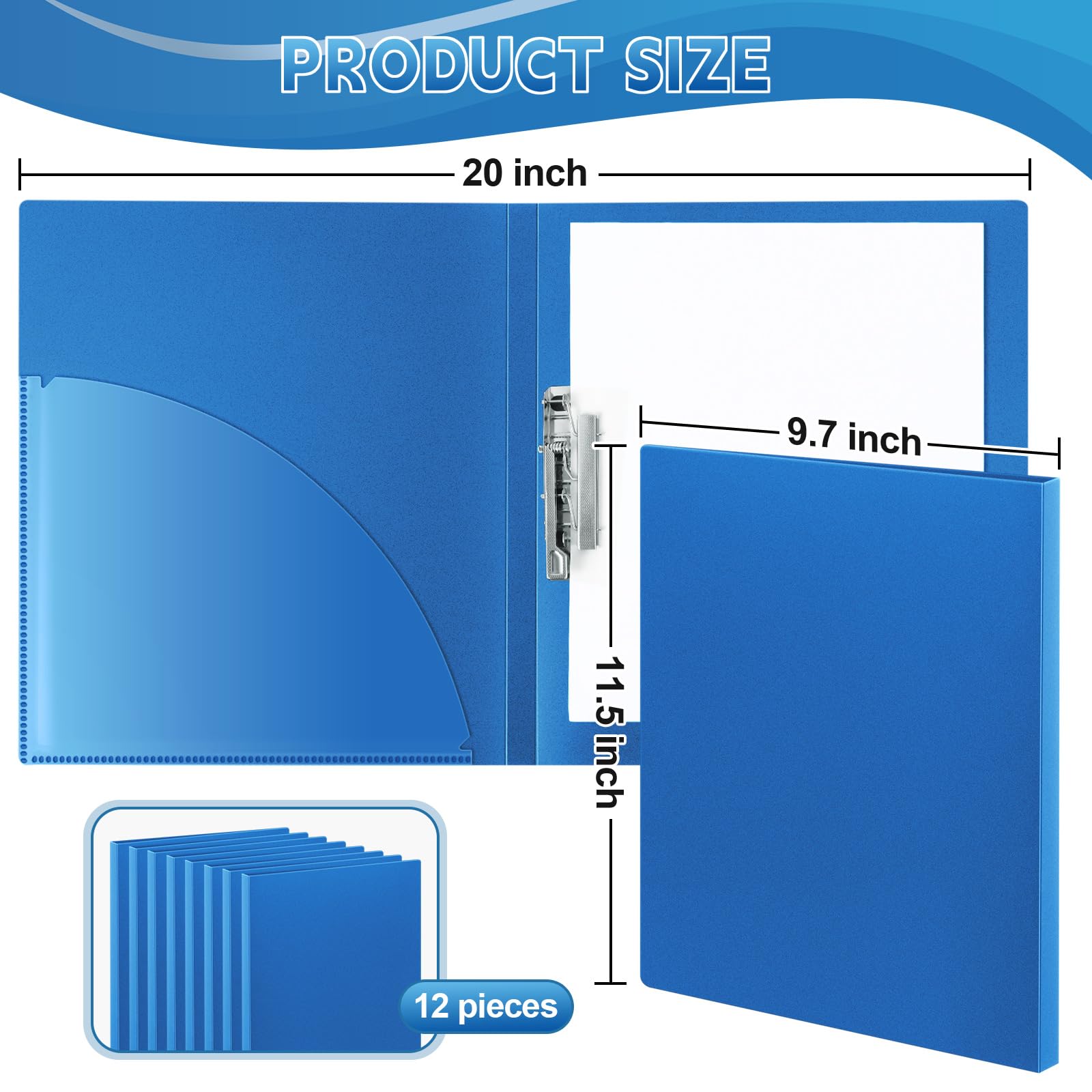 Teling Lot de 12 classeurs sans perforation de 21,6 x 27,9 cm avec clip en métal et couvertures en polyéthylène, classeur sans anneau pouvant contenir 100 pages au format lettre, classeur flexible