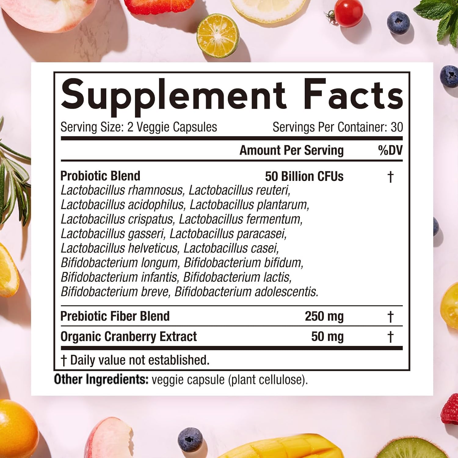 Doctor's Recipes Women's Probiotic, 60 Caps 50 Billion CFU 16 Strains, with Organic Cranberry, Digestive Immune Vaginal & Urinary Health, Shelf Stable, Delayed Release, No Soy Gluten Dairy - Image 2