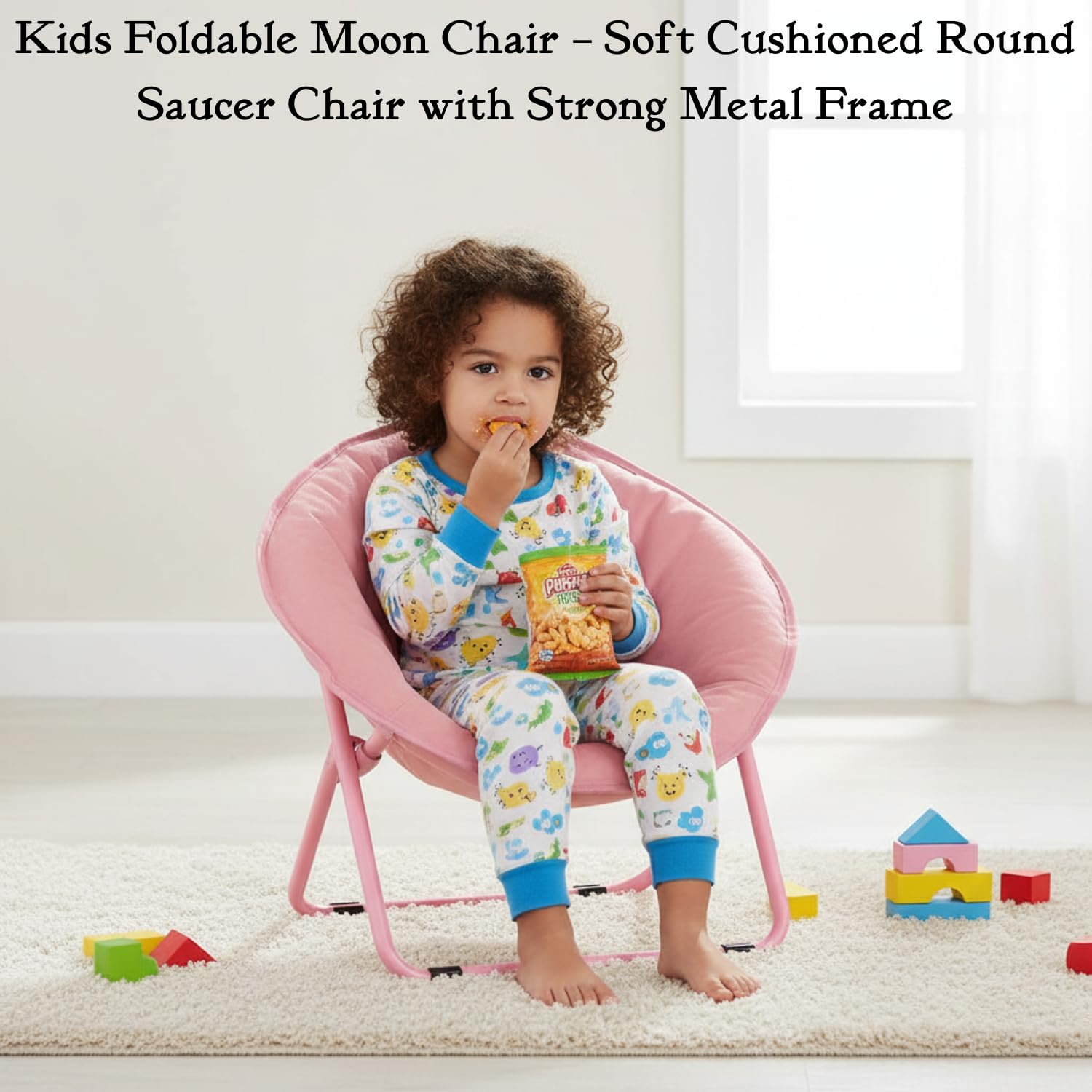 BHAJANSHREE Round Folding Saucer Chair for Adults & Kids | Ultra Soft Cushioned Moon Lounge Chair with Sturdy Steel Frame | Portable Cozy Accent Chair for Living Room, Balcony & Relaxing Seating 2