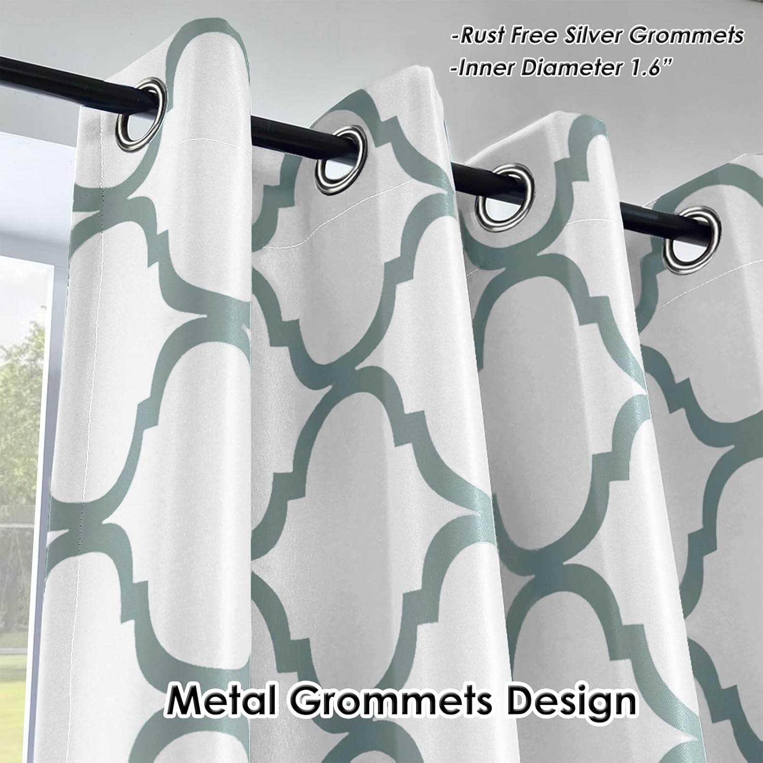 Melodieux Moroccan Patio Curtains for Extra Wide Window, Room Divider Blackout Drape for Sliding Glass Door, 1 Panel (100 x 96 Inch, Off White/Dusty Teal)
