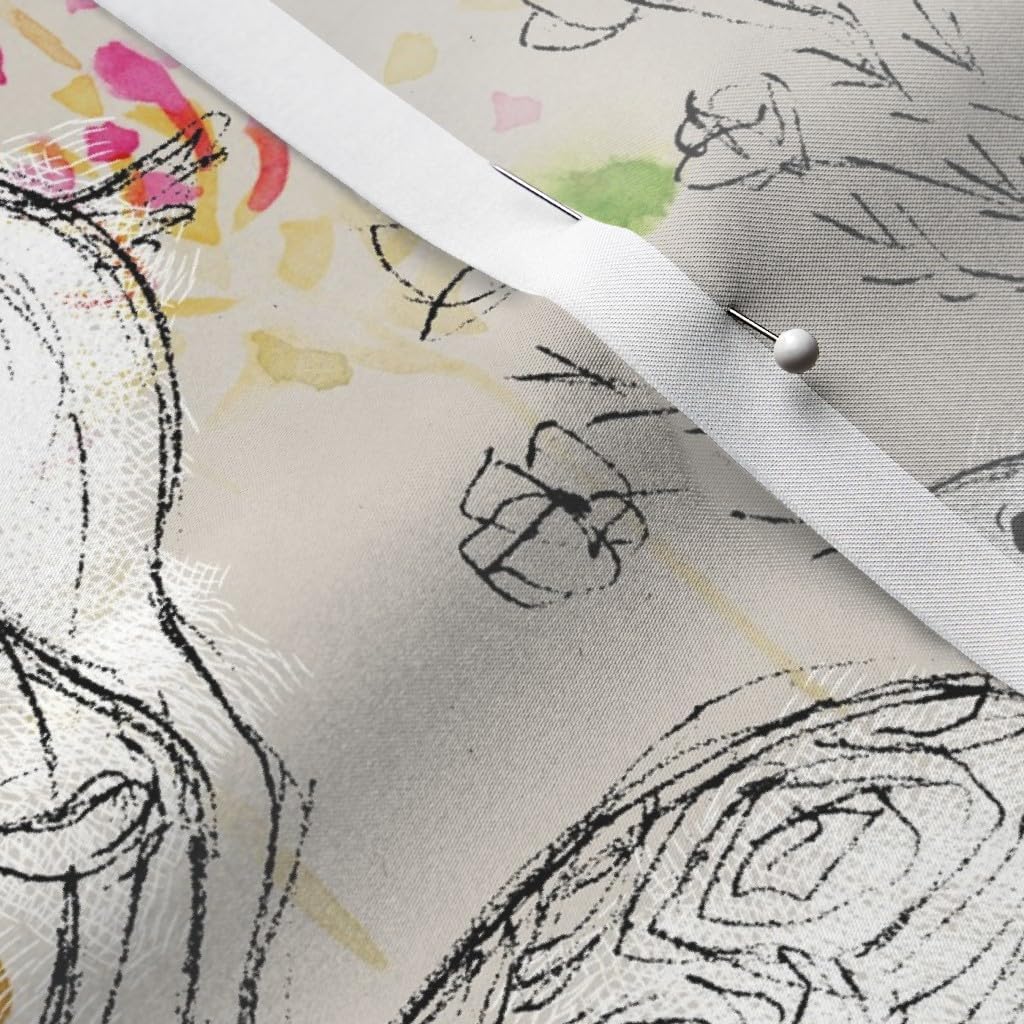 Spoonflower Fabric - Tortoise Turtle Watercolor Rabbit Hare Desert and The Pen Ink Autumn Printed on Satin Fabric by The Yard - Sewing Lining Apparel Fashion Blankets Decor