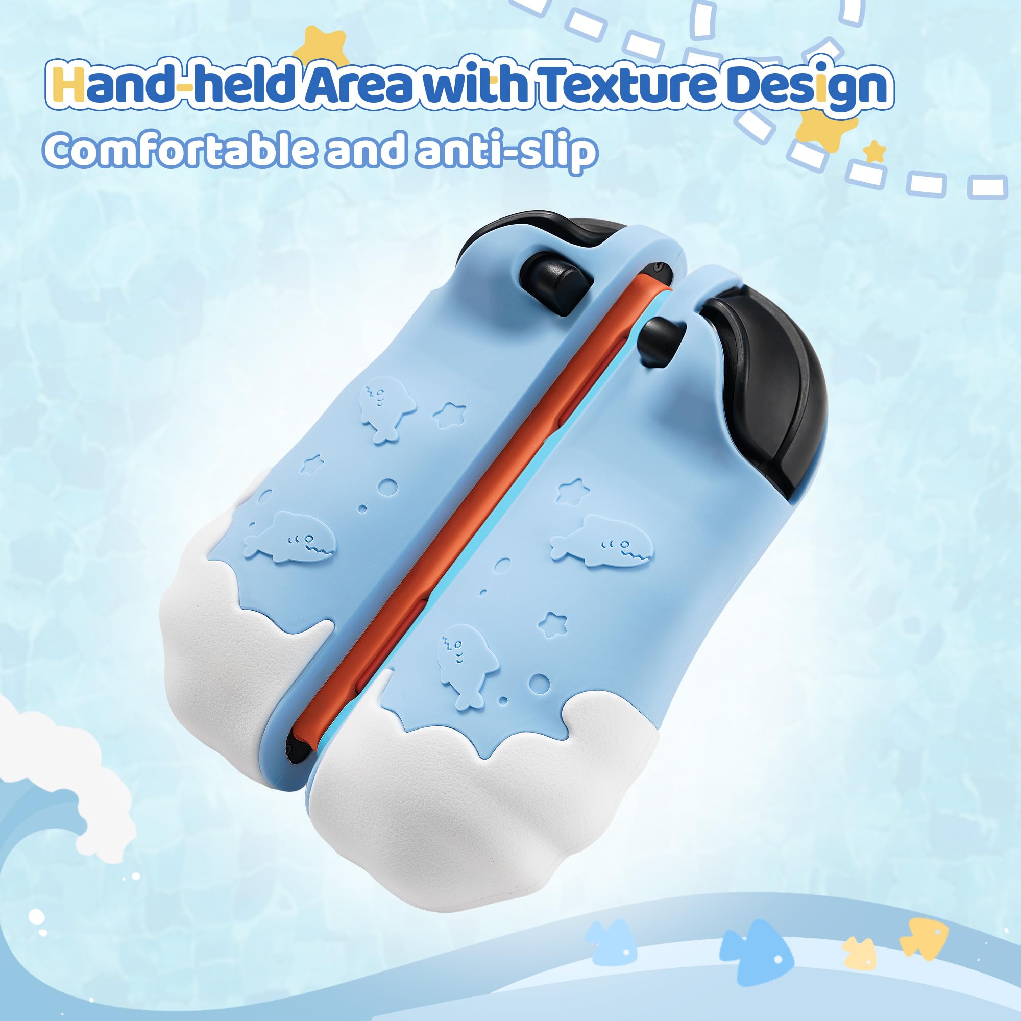 GeekShare Protective Case Compatible with Joy Con of Switch 2 Controllers,Silicone Switch Controller Skin, Anti-Slip Protective Case for Switch 2 (2025) with 2 Thumb Grips - Shark Party - 5