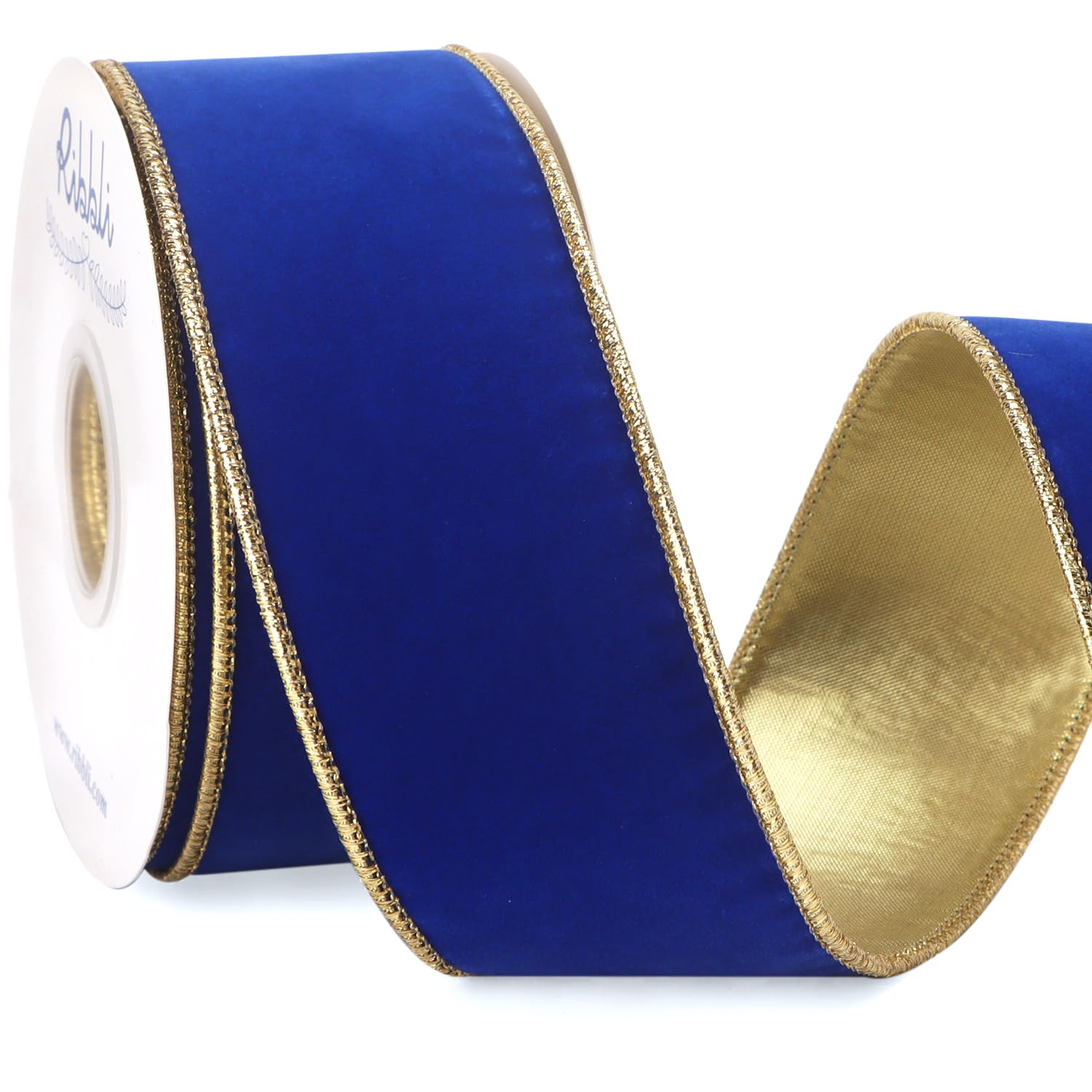 Ribbli Royal Blue Velvet Wired Ribbon 2.5 Inch Luxury Matte Velvet Christmas Ribbon for Gift Wrapping Christmas Tree Decoration Crafts Wreaths Supplies - 10 Yards