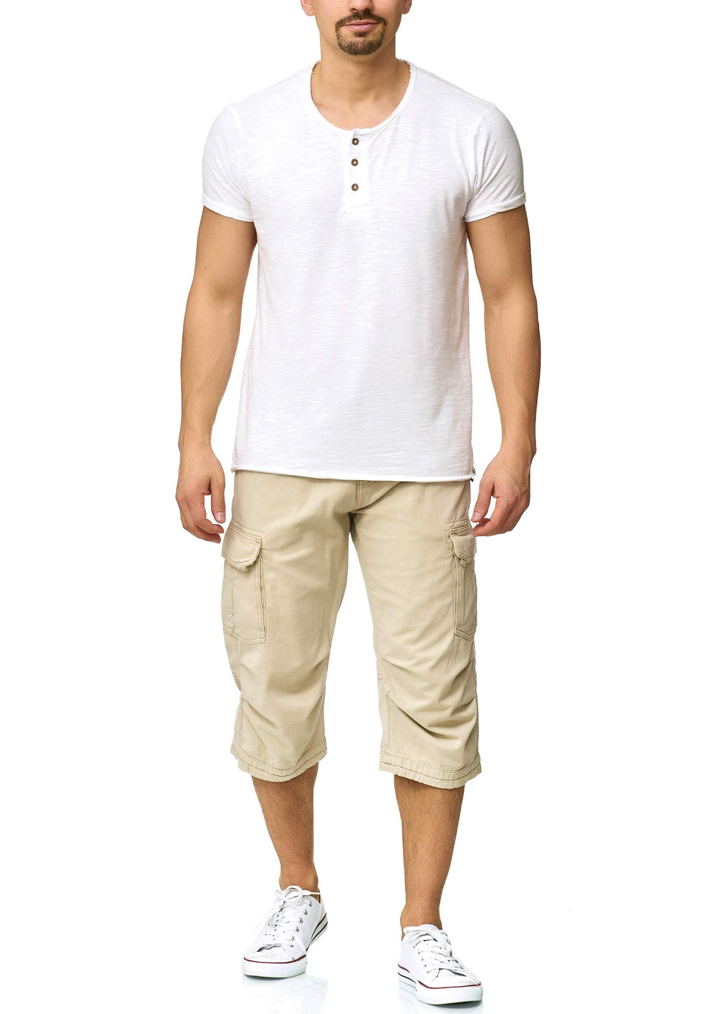Indicode Hommes Nicolas Check Cargo Shorts | Pantalon Court Cargo 3/4 avec Ceinture