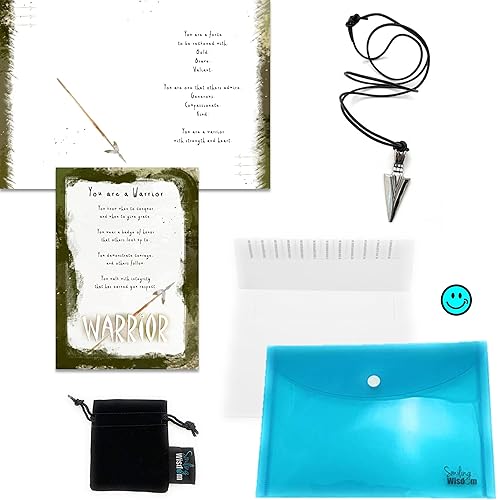 Miniatura 4 de Smiling Wisdom - Tarjeta de felicitación de guerrero y collar de punta de flecha - Mensaje de fuerza fuerte de sobreviviente, coraje - Colgante de