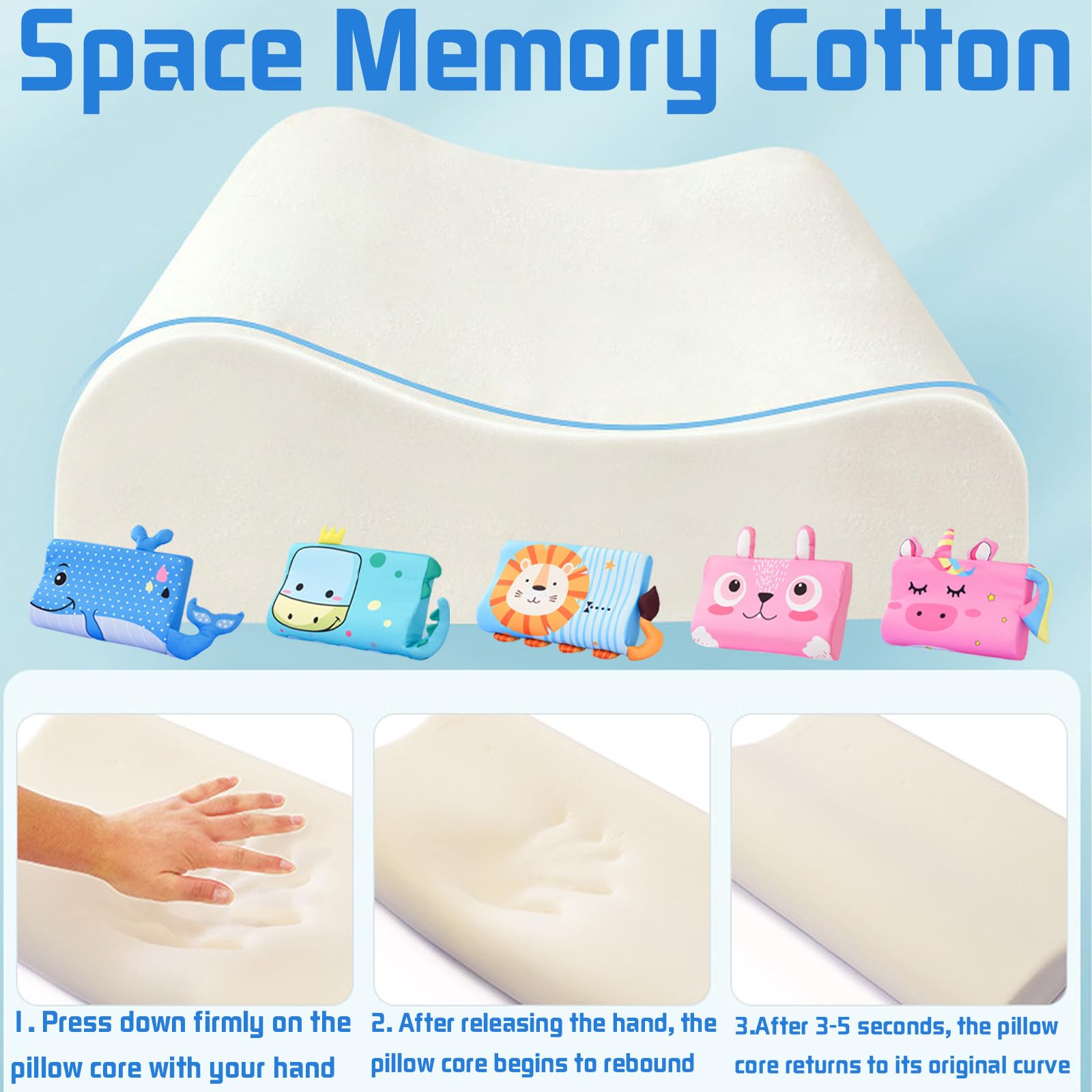 Oreiller Enfant Memory Foam 45x27 Cm - Design Renard, Taie Soie Glacée - Pour Enfants Dès 3 Ans, Ergonomique - 5