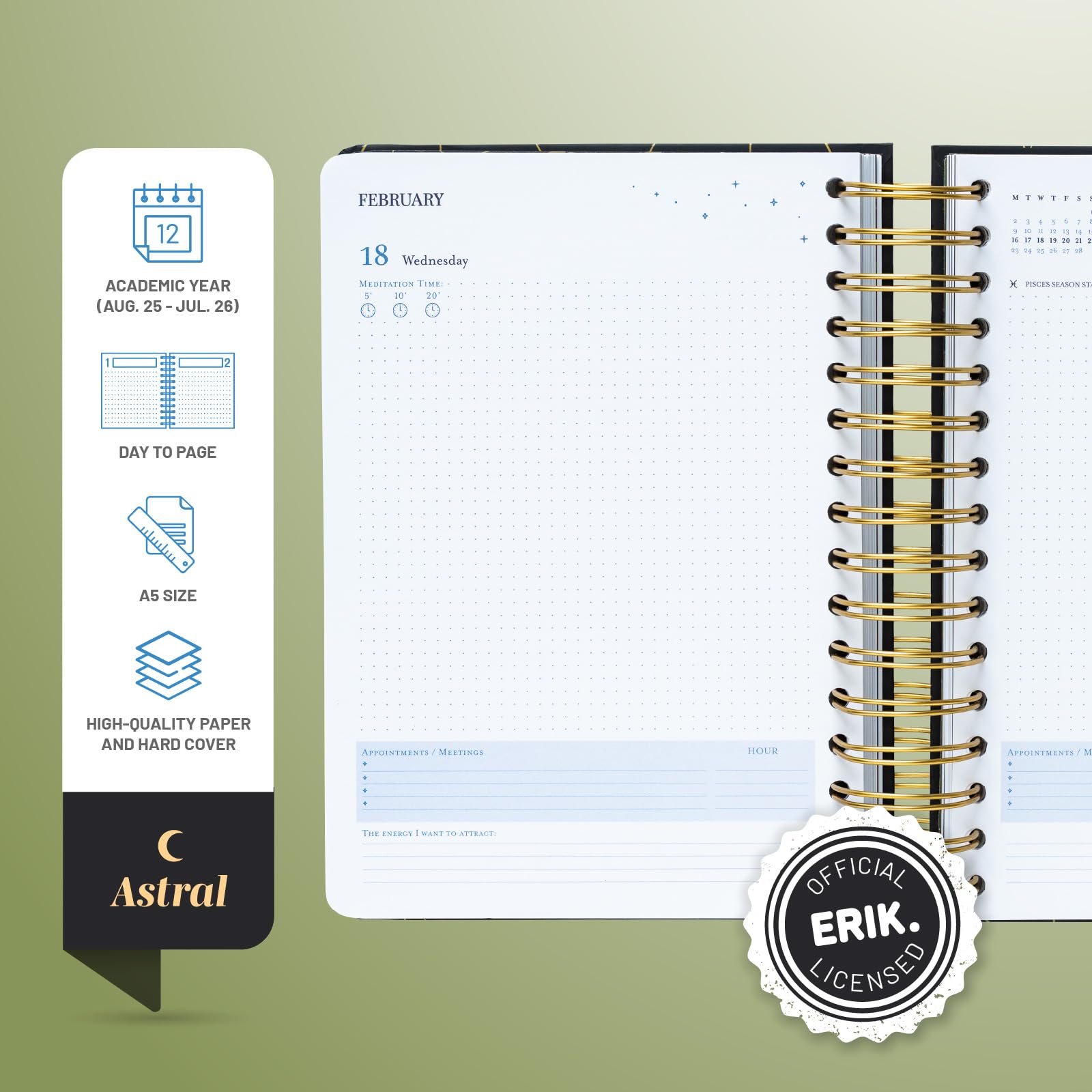 Grupo Erik A5 Academic Diary 2025-2026 Page A Day - Astral | Back To School Planner 2025-2026 Student, A5 Mid Year Diary 2025 2026 Page A Day | Cute Planner, Cute Stationery Gifts