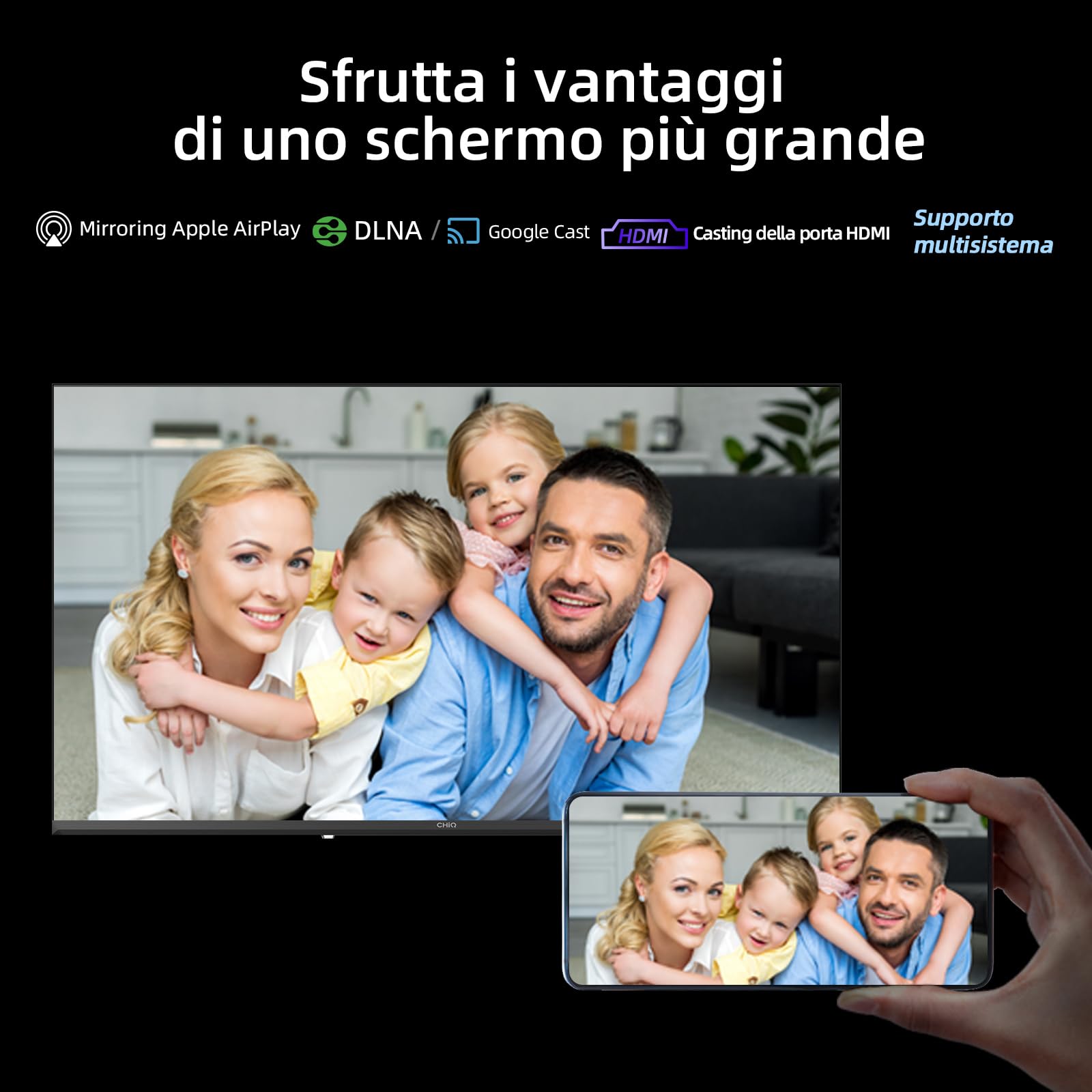 CHiQ Smart TV 32 pollici (81 cm) Full HD HDR10 Google TV OS Dolby Audio dbx-tv Tuner Triplo Chromecast Incorporato Design Metallico Senza Cornice