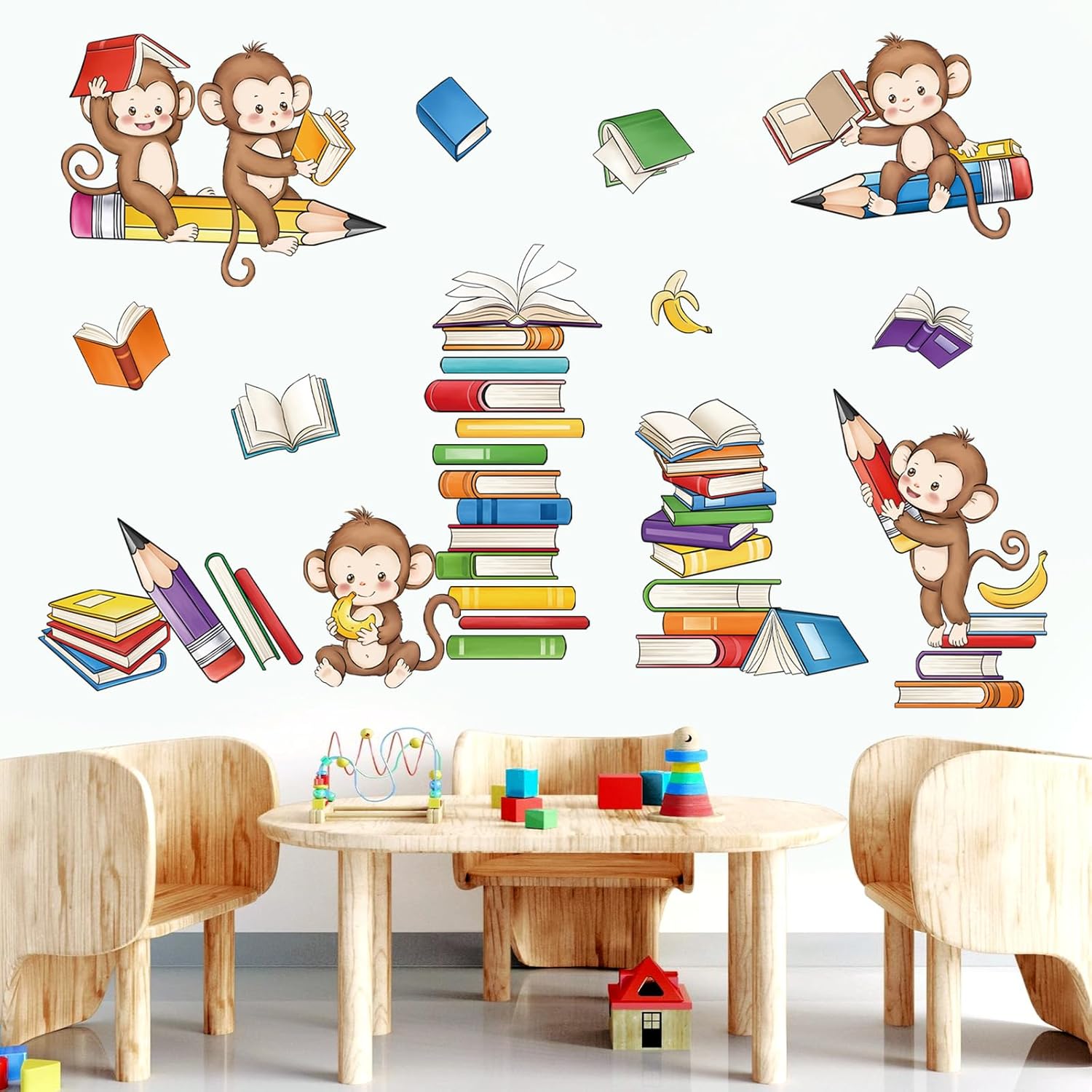 decalmile Monkey Reading Books Wall Decals Animal Educational Wall Stickers Baby Nursery Kids Bedroom Playroom Classroom Wall Decor 3 71aYEImZN9L. AC SL1500