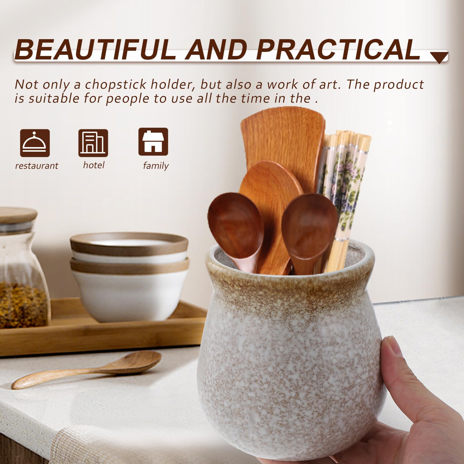 YARNOW Pot en Céramique Style Japonerie pour Rangement Baguettes et Cuillères, Résistant aux Rayures, Facile à Nettoyer, Cuisine Vintage
