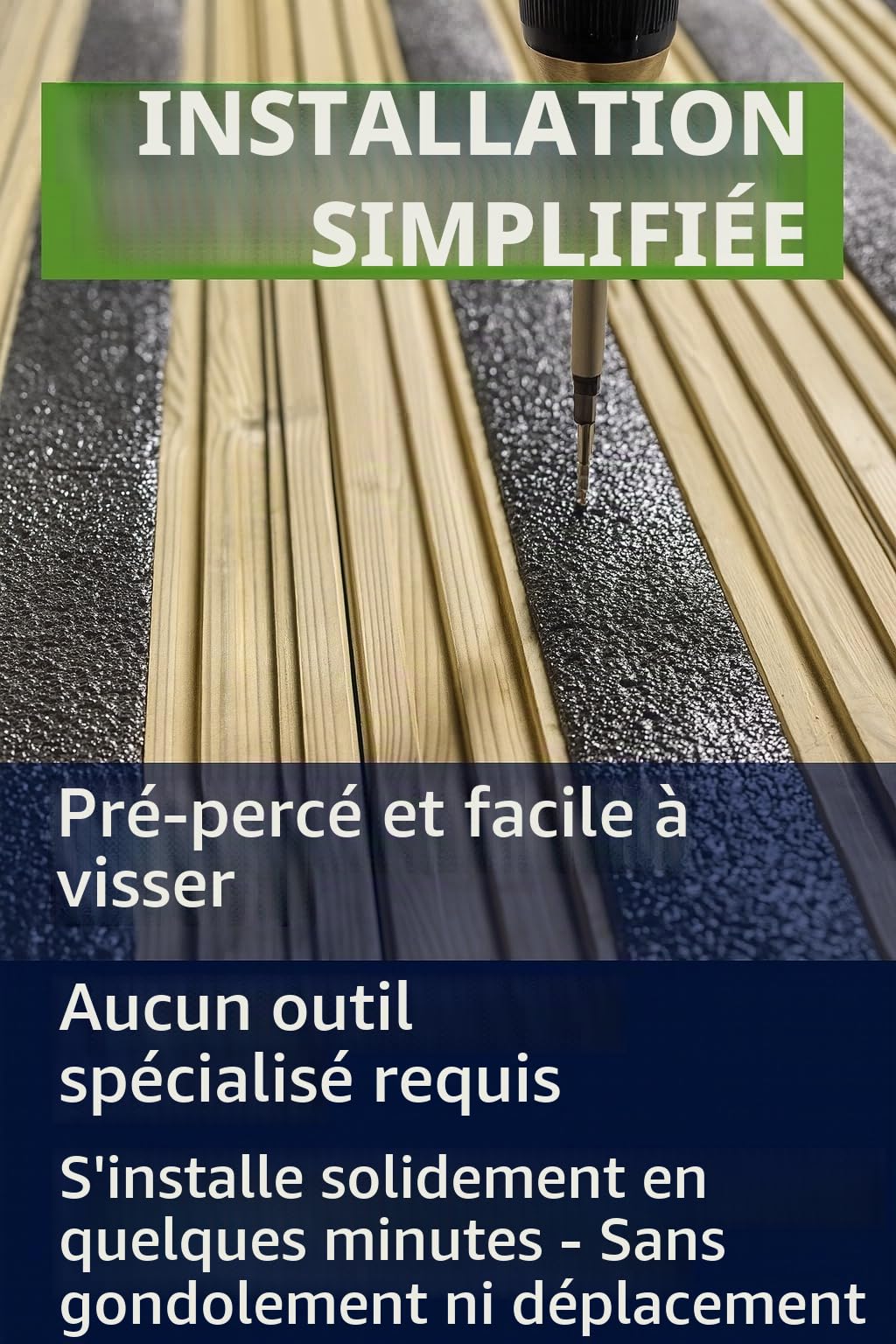 Bandes antidérapantes en PRV pour terrasses - Lot de 5 (50 mm x 400 mm) | Marches de sécurité antidérapantes pour terrasses en bois | Bandes antidérapantes pour sols extérieurs (noires)