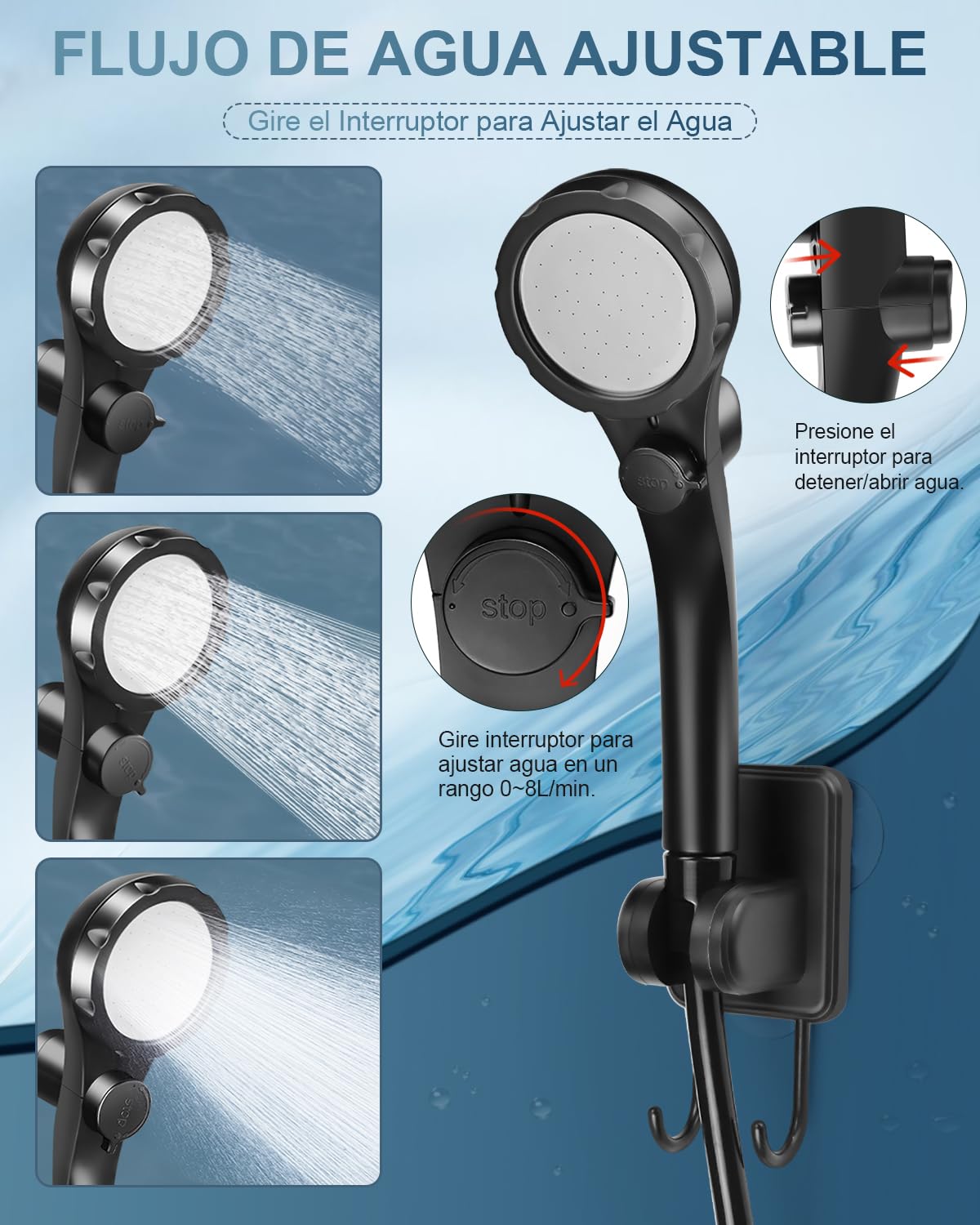 AUTOPkio Ducha Portatil Camping, Duchas al Aire Libre Acampada con Mejorada Bomba Batería 6000mAh Recargable, Pantalla Digital Inteligent para Senderismo, Baño, Lavado Autos