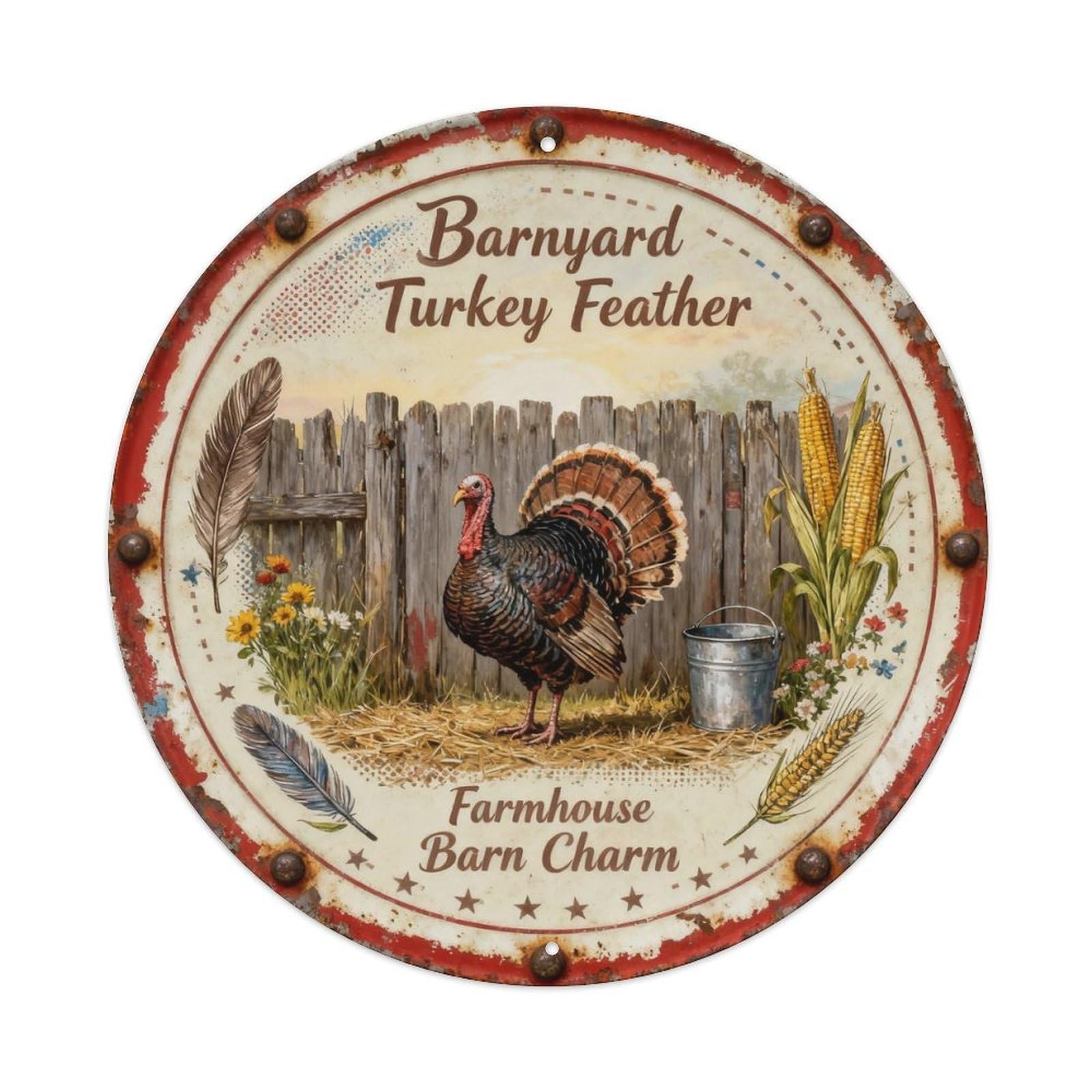 Barnyard Turkey Feather Metal Tin Sign Plaque