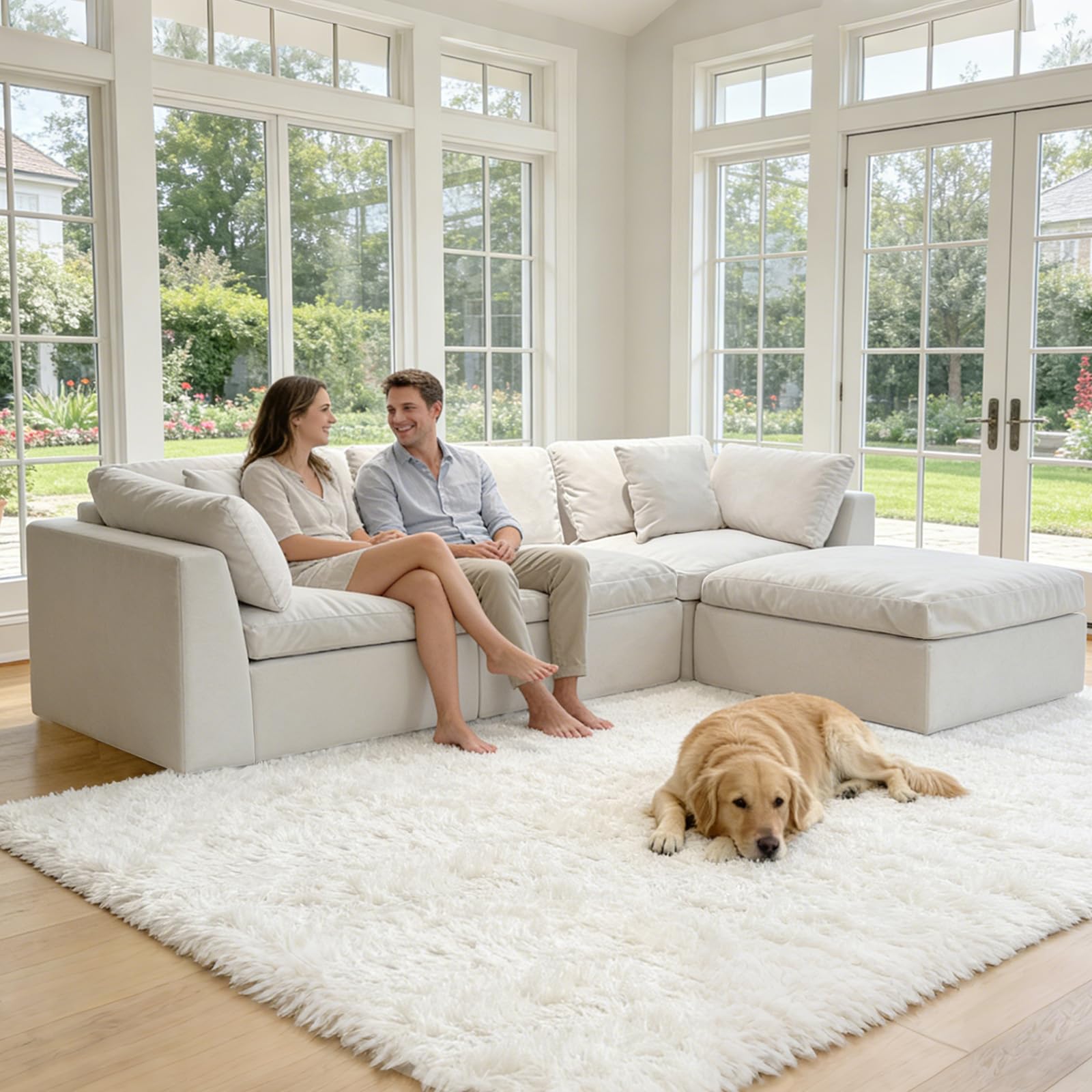 110 2 Cloud Couch Sectional No Assembly Required Modern Modular Sectional Couches for Living Room White Chenille L-Shaped