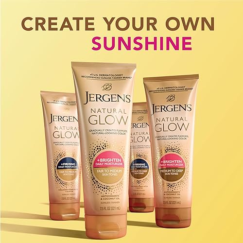 Miniatura 10 de Jergens Glow natural  reafirmante Tanner Tanner sin sol para tono de piel mediano a profundo Loción corporal de reafirmación contra celulitis para