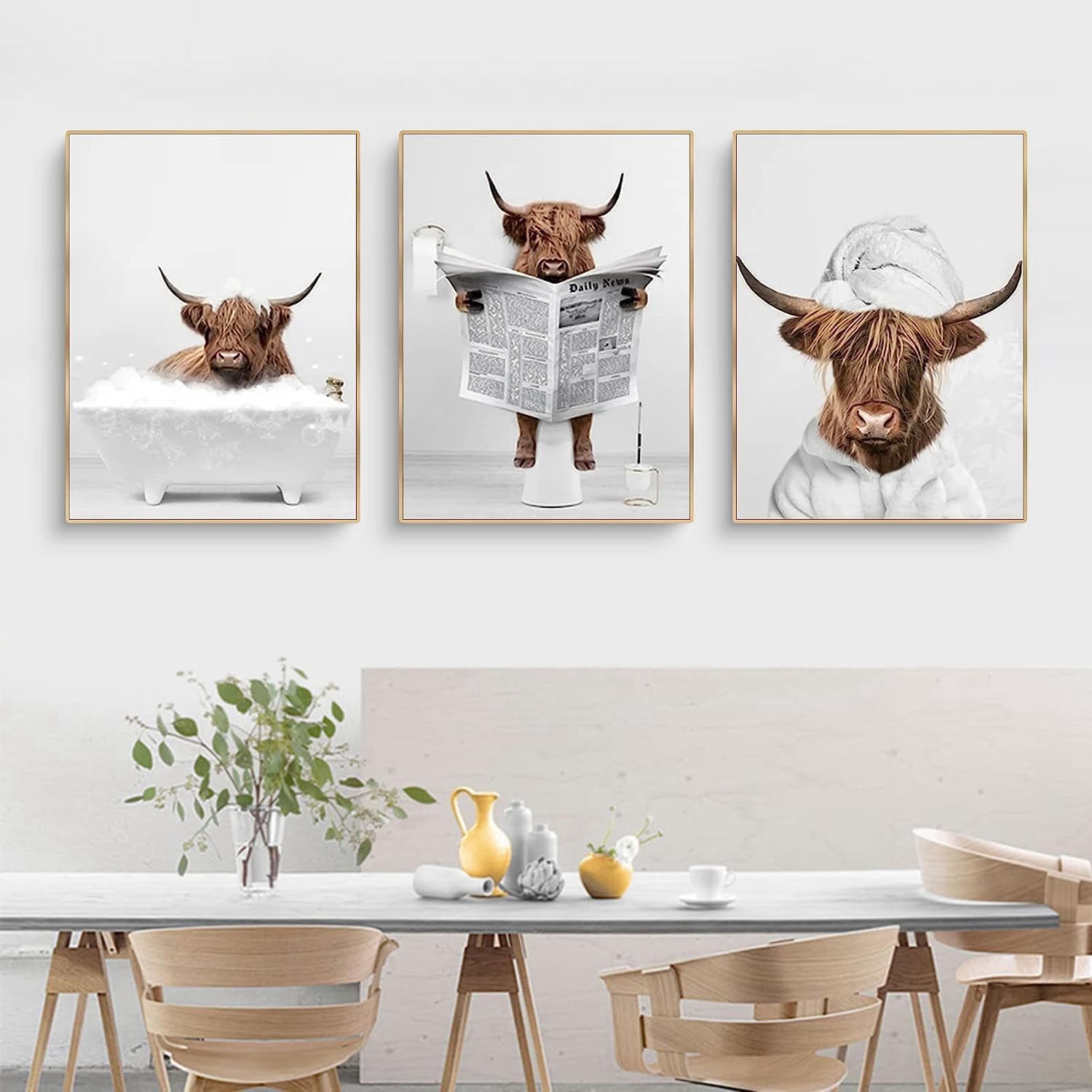 QPLGTU Bathroom Home Background Wall Decoration Poster, Black and White Highland Livestock Animal Decoration Photos Wallpaper - Image 3